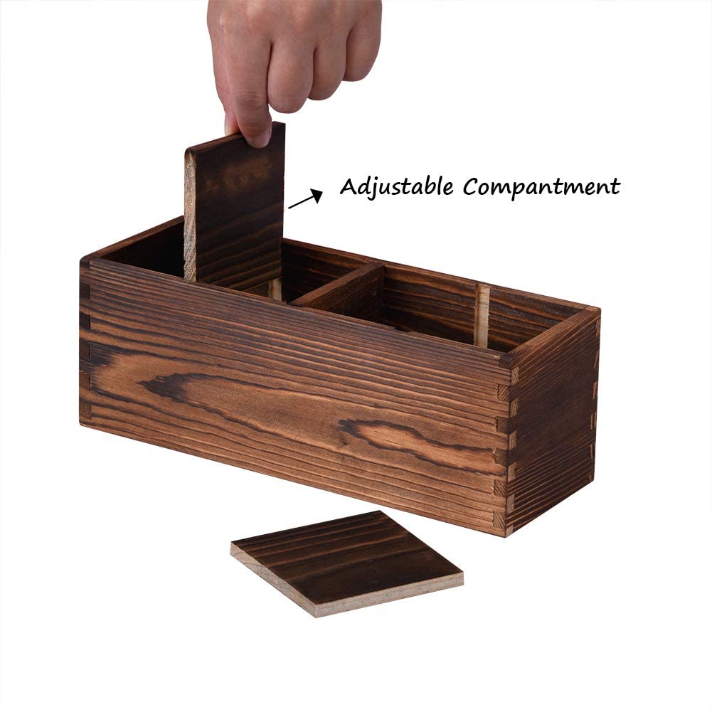 Wooden Silverware Caddy - Adjustable 4-Compartment Kitchen Utensil Organizer for Forks, Spoons & Knives | Perfect for Dining Table, Buffet Setup & Kitchen Counter Storage