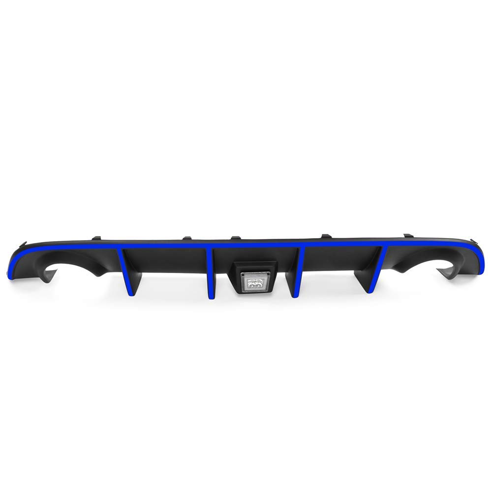 IKON MOTORSPORTS Rear Bumper Lip Diffuser with LED Brake Light & Blue Reflective Tape for 2015-2023 Dodge Charger SRT - Upgrade Your Car's Aerodynamics & Style for Street Racing & Show Car Events