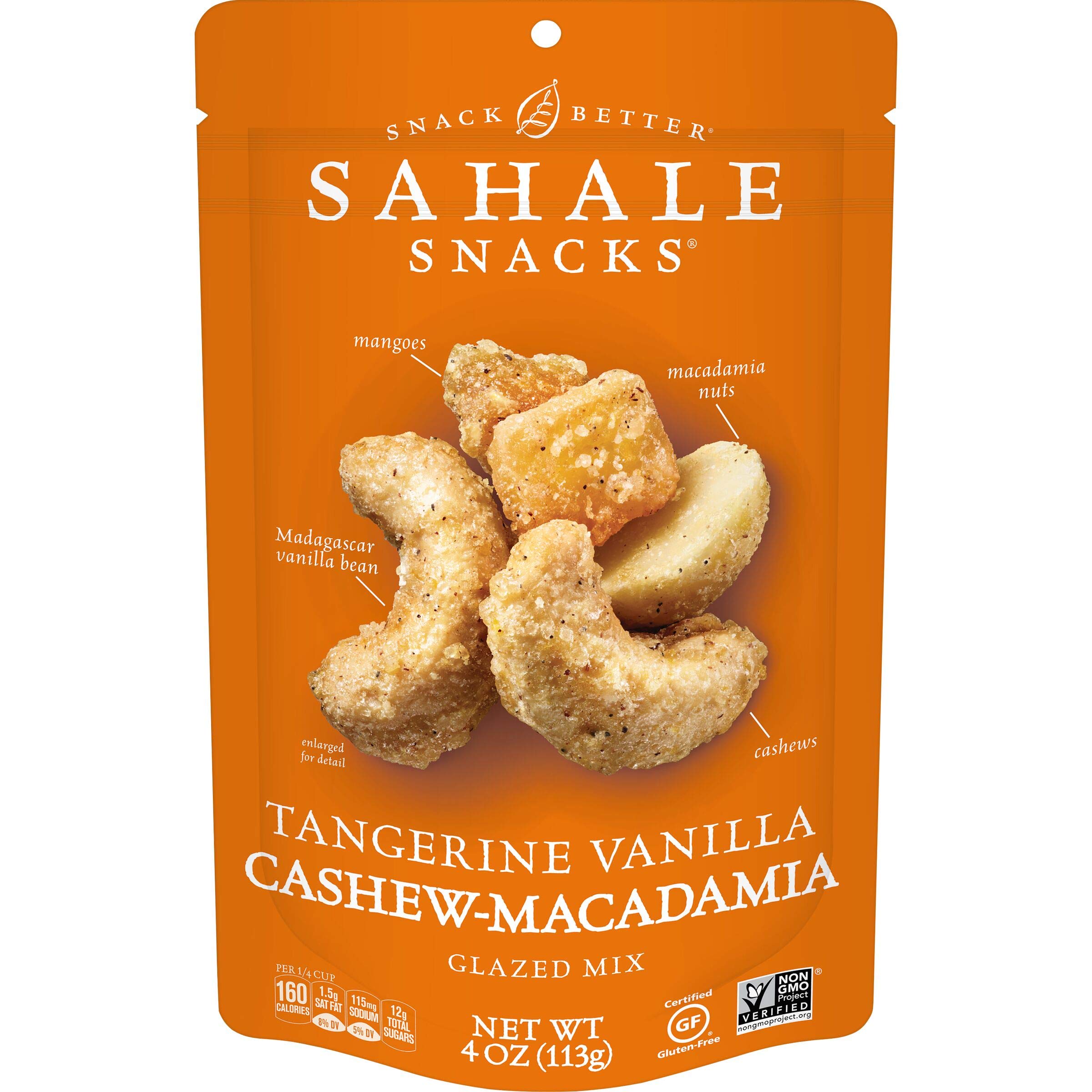 Sahale Snacks Tangerine Vanilla Glazed Cashew & Macadamia Nut Mix - 4oz Bag | Healthy Snacks for Hiking, Travel & Office | Non-GMO, Gluten-Free Nuts