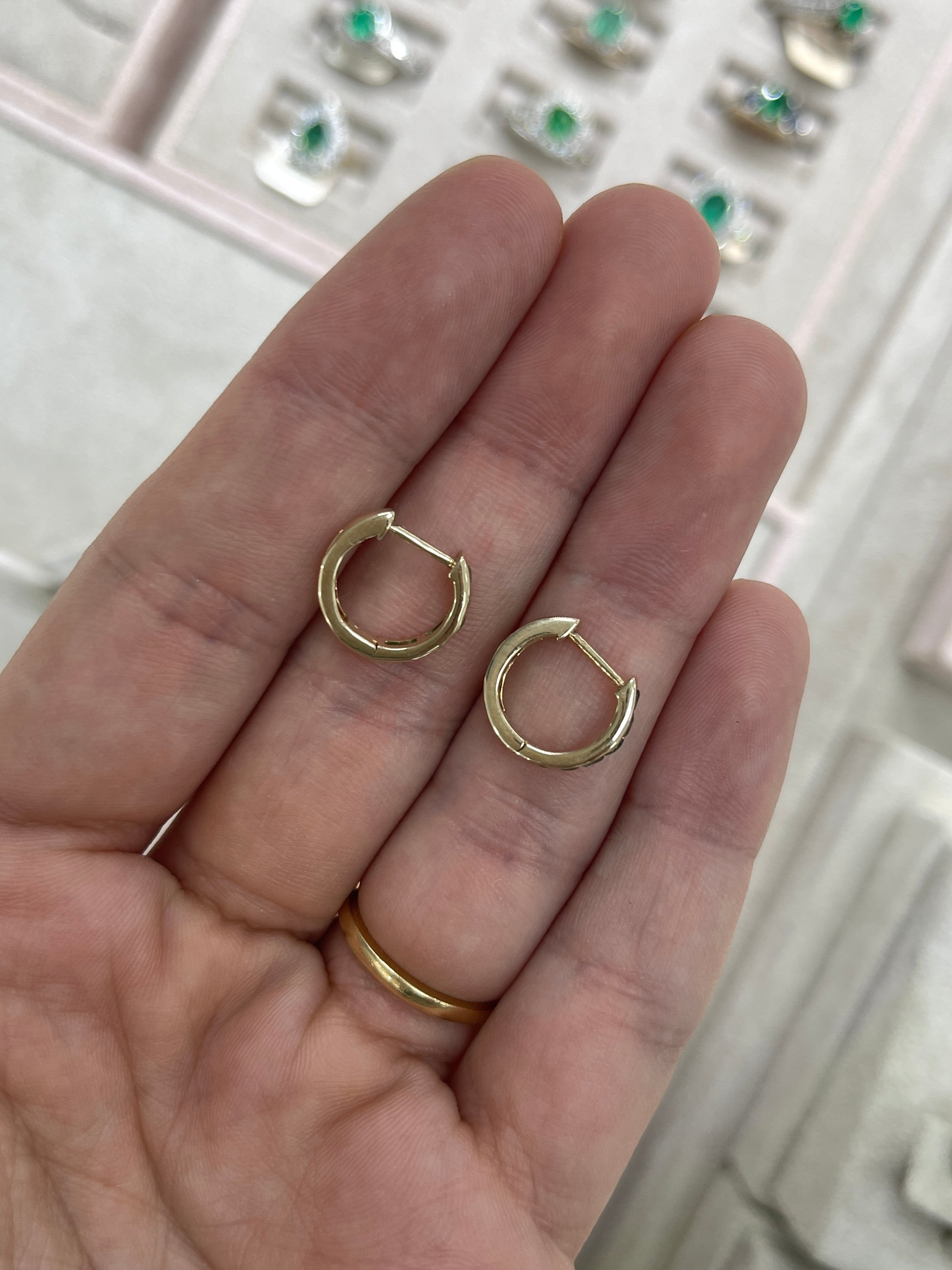 0.47tcw 14K Yellow Gold Emerald Huggie Hoop Earrings for Women - Perfect for Everyday Wear, Date Night & Special Occasions