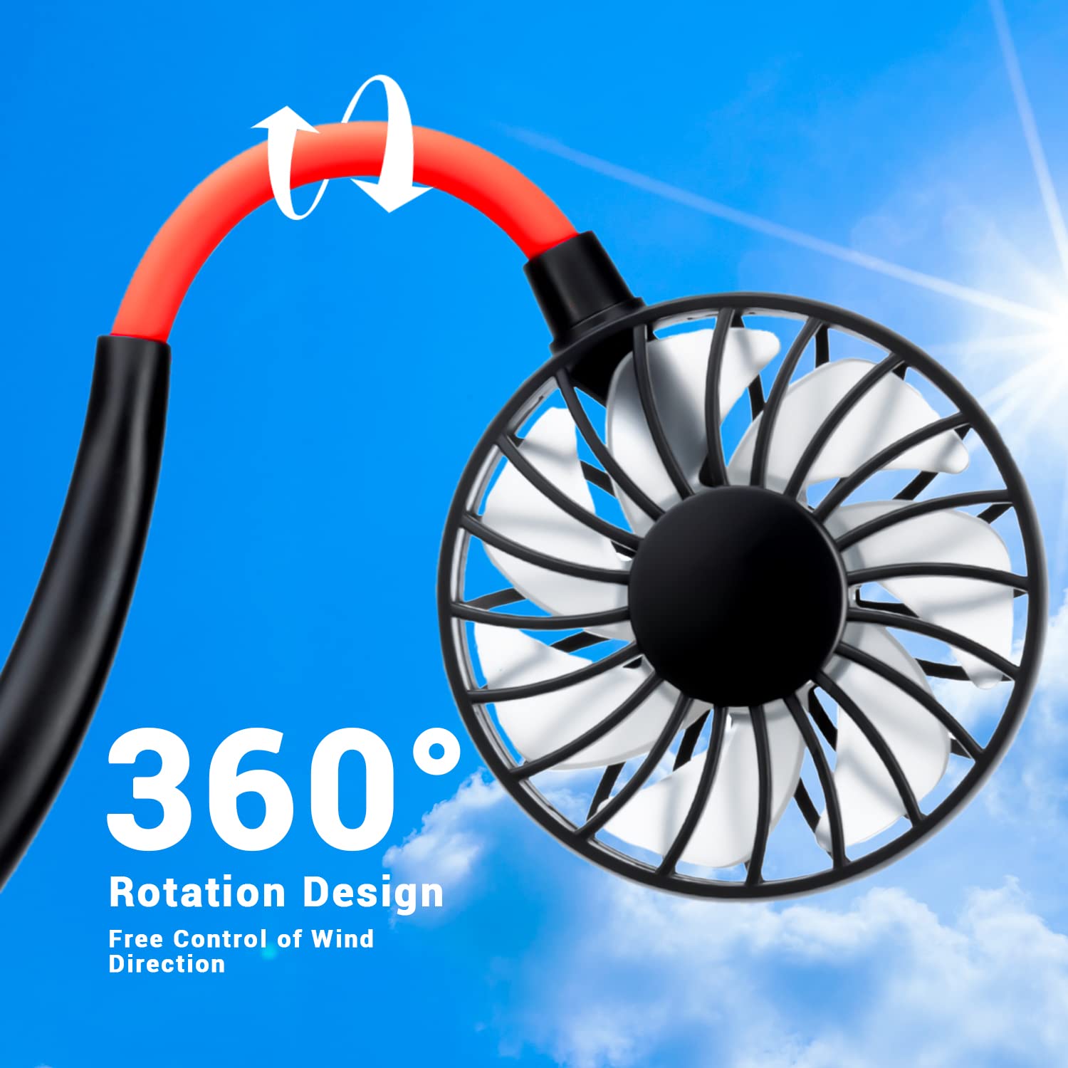 Rechargeable Portable Neck Fan - Hands-Free Wearable Mini USB Fan with 3 Speed Adjustable & 360° Rotation - Ideal for Office, Travel, Sports, Reading (Red & Black 2 Pack) - Stay Cool While Working, Exercising or Relaxing
