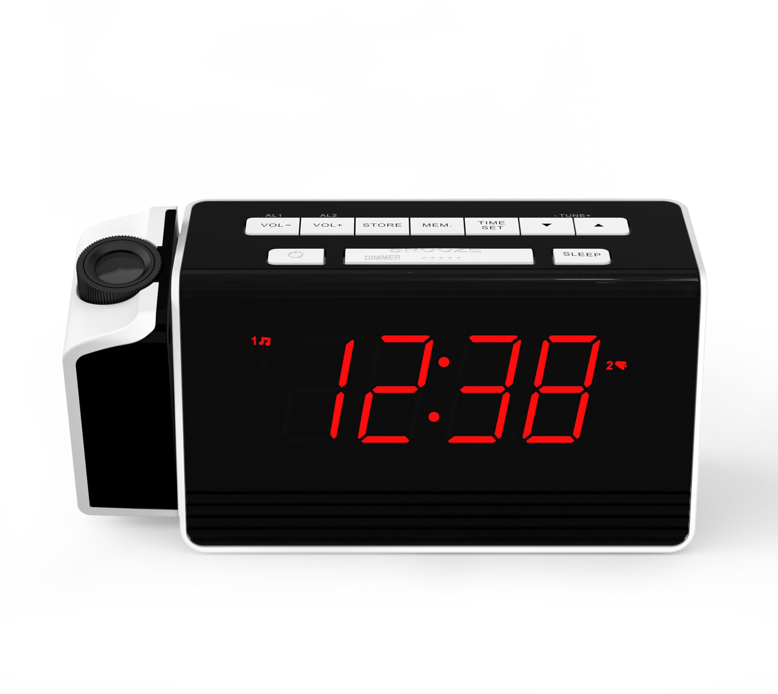 iTOMA 180° Rotatable Projection Alarm Clock with FM Radio, Red LED Display, 4-Level Brightness - Dual Alarm Clock with Snooze for Bedroom, Office, Kids Room | Perfect for Nighttime Reading, Wake-Up Light & Home Decor