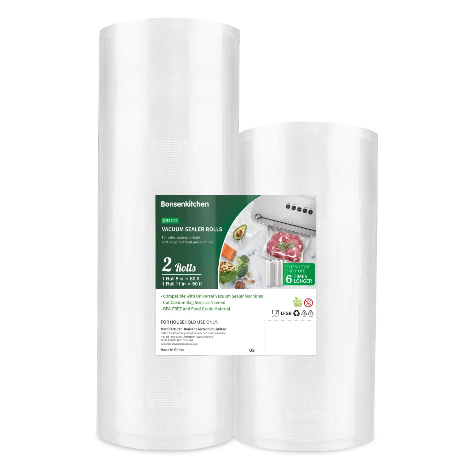 Bonsenkitchen BPA Free Vacuum Sealer Bags Rolls - 8