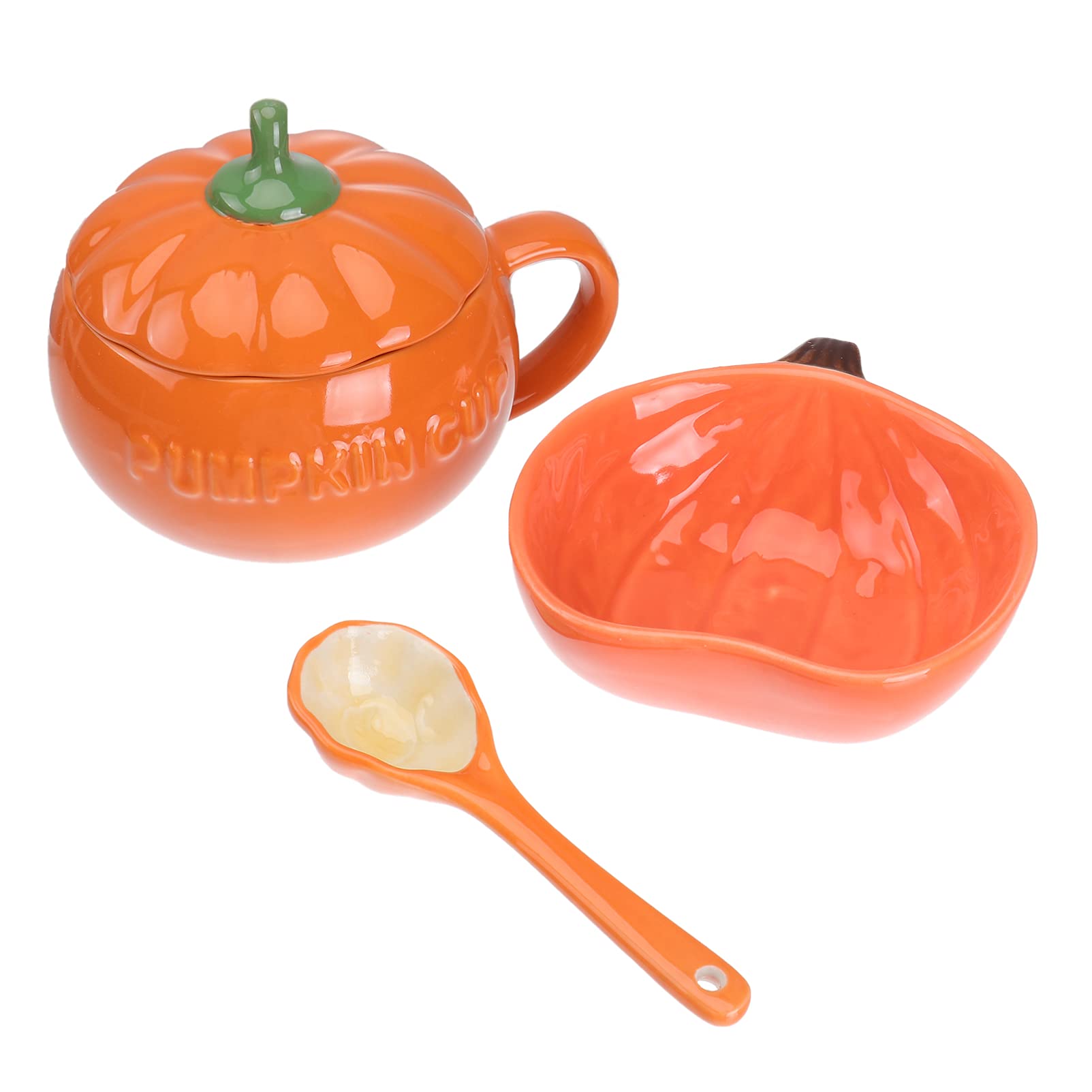Halloween Ceramic Pumpkin Cup Set - 4-Piece Breakfast Mug, Soup Bowl, Cereal Bowl with Lid, Plate & Spoon - Perfect for Fall Decor, Pumpkin Spice Lattes, Halloween Parties & Cozy Autumn Mornings