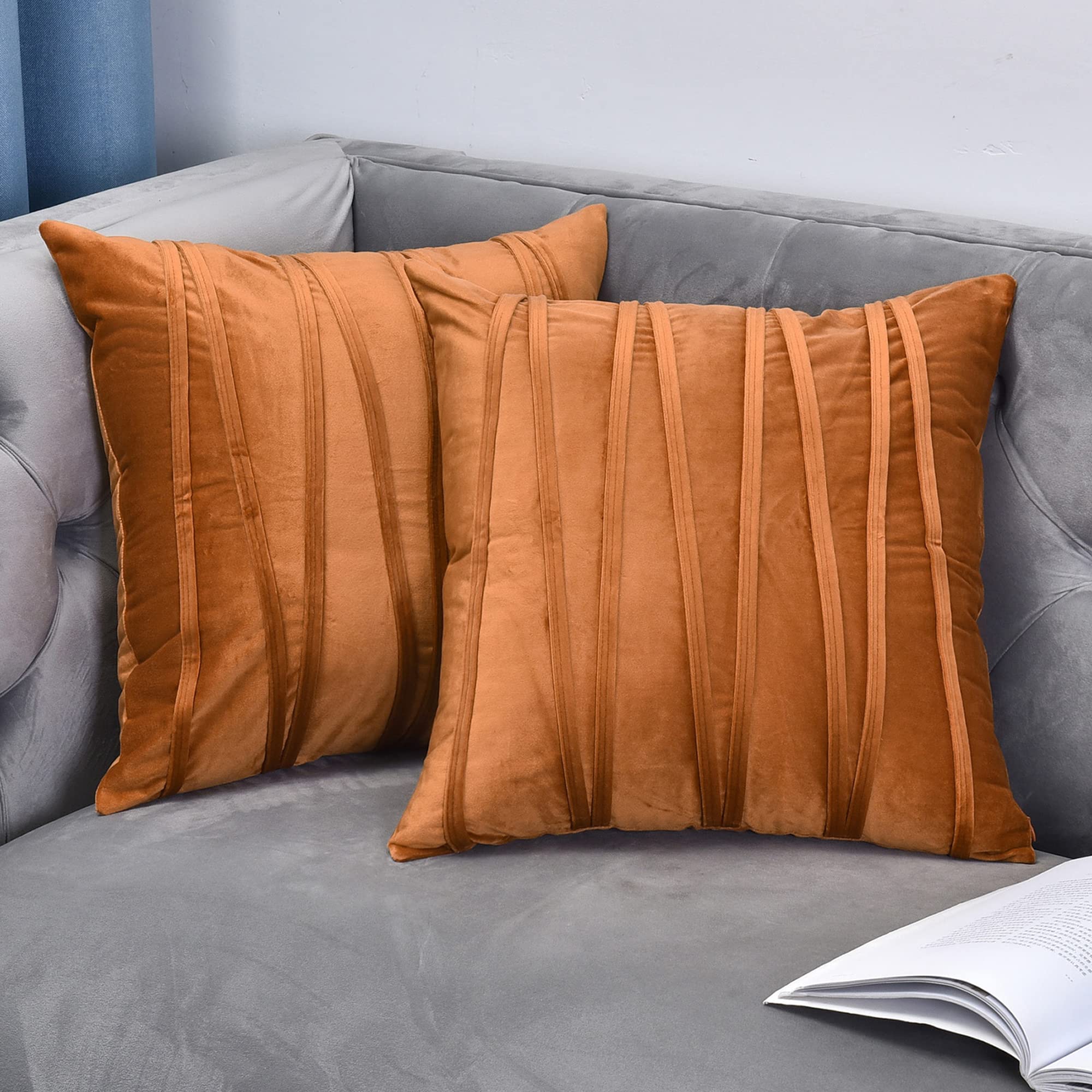 Luxury Velvet Throw Pillow Covers Set of 2 - 26x26 Inch Oversized Square Decorative Couch Pillows for Sofa & Bed - Soft Brown Euro Style Home Decor - Perfect for Living Room, Bedroom & Home Staging