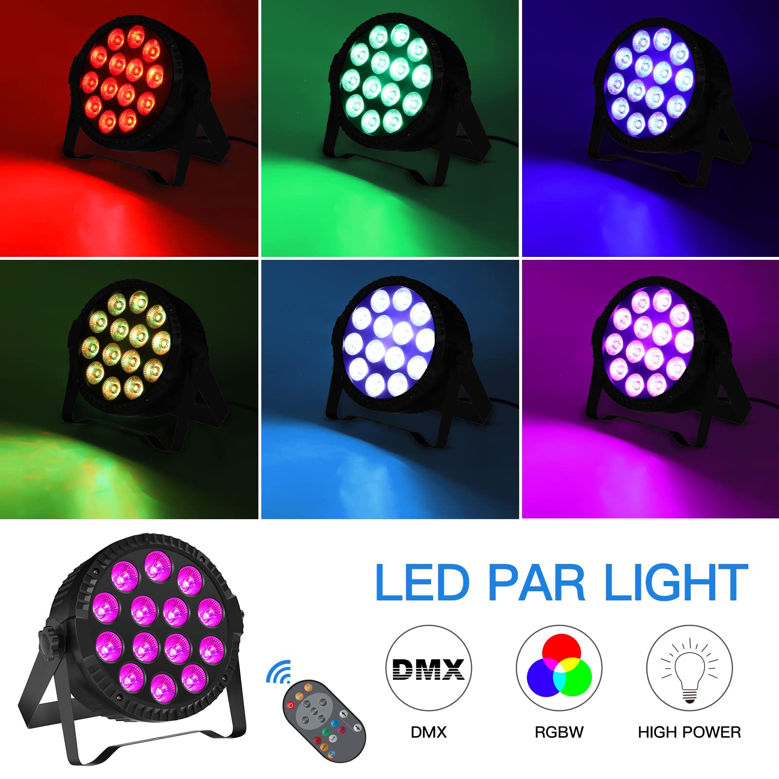 4 Pack U`King LED Par Lights RGBW DJ Stage Lighting - 14x6W Uplights with Sound Activation & DMX Control for Weddings, Churches, Live Shows, Discos, Halloween & Christmas Parties - Perfect for Events, Concerts, and Nightclubs