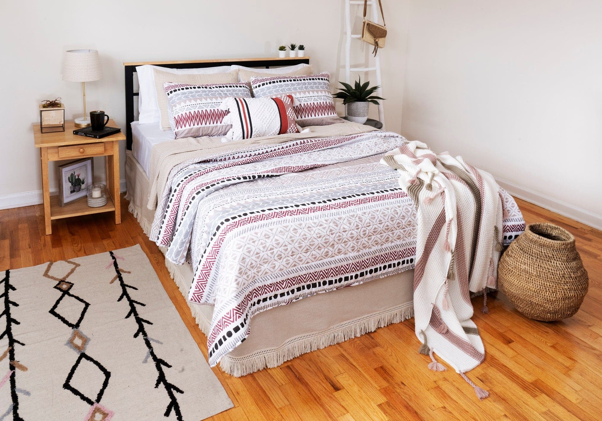 Boho Knitted Braided Tassel Throw Blanket - Soft Handmade Cotton Decorative Couch Cover for Living Room, Bedroom & Boho Home Decor