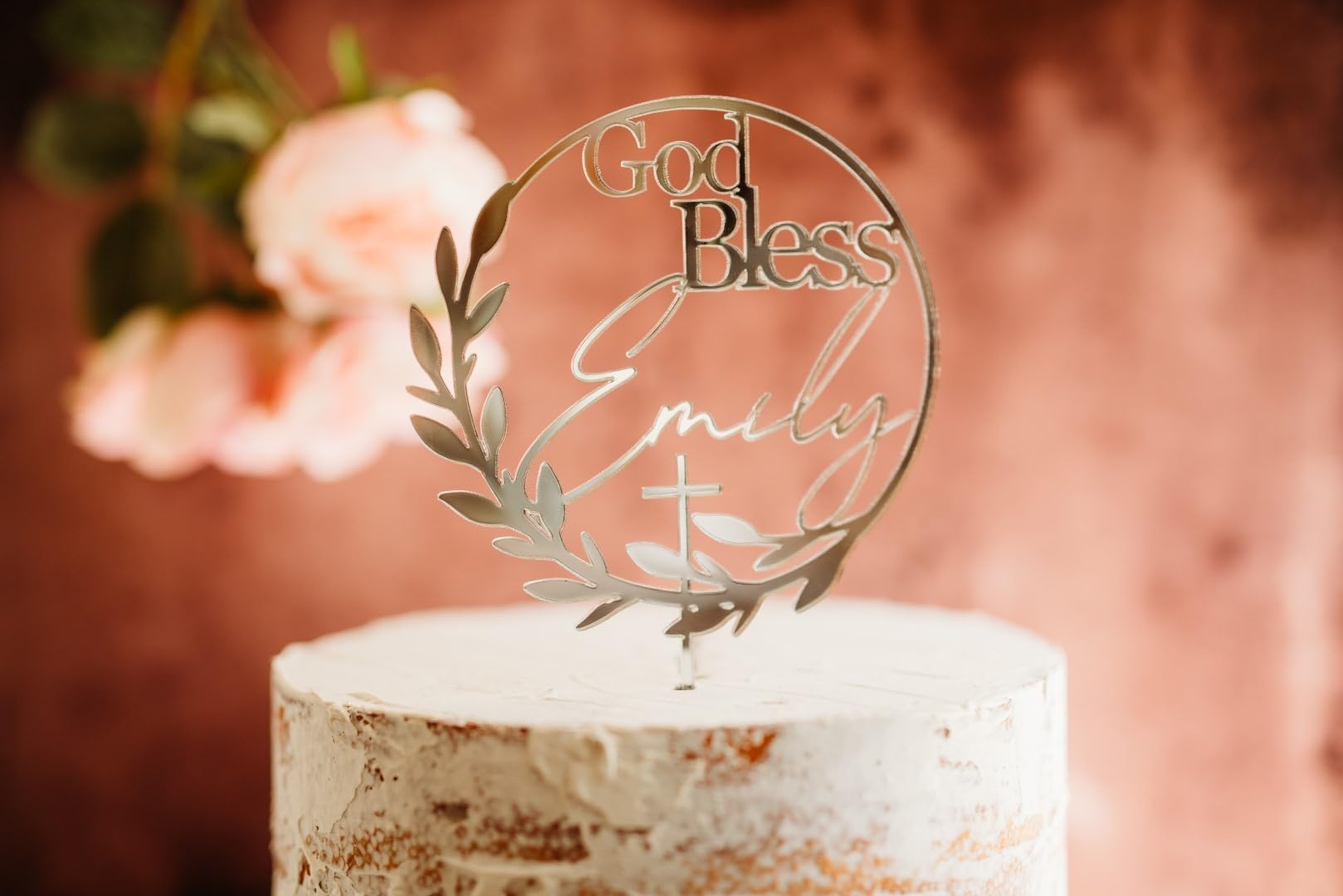 Custom God Bless Cake Topper - Personalized Wood & Acrylic Baptism Cake Decorations - Perfect for Christening, Baby Showers & Religious Celebrations
