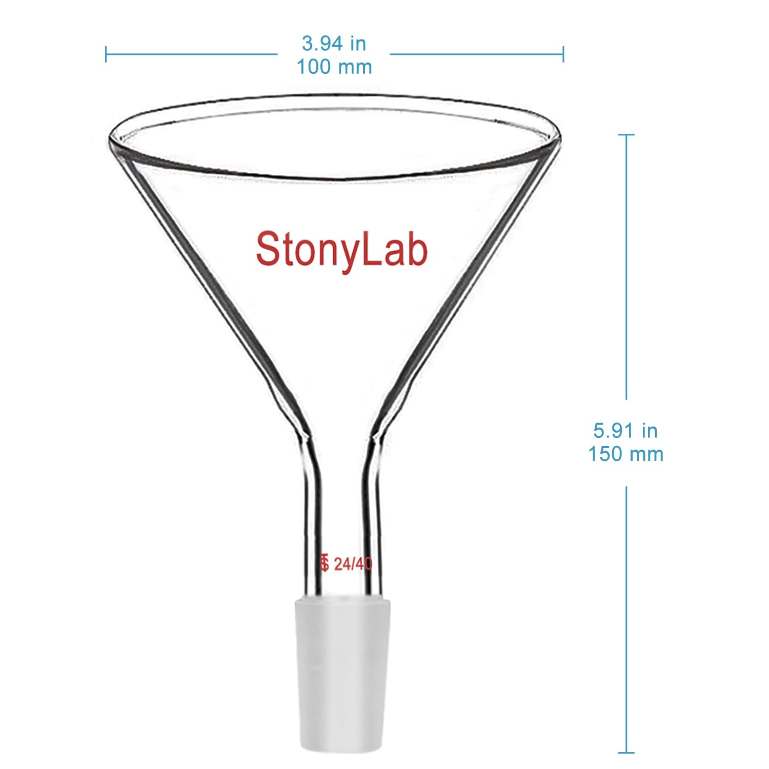 StonyLab Glass Short Stem Powder Funnel - 100mm Top Outer Diameter, 24/40 Inner Joint - Premium Filter Funnel for Chemistry Labs & Essential Oil Distilling
