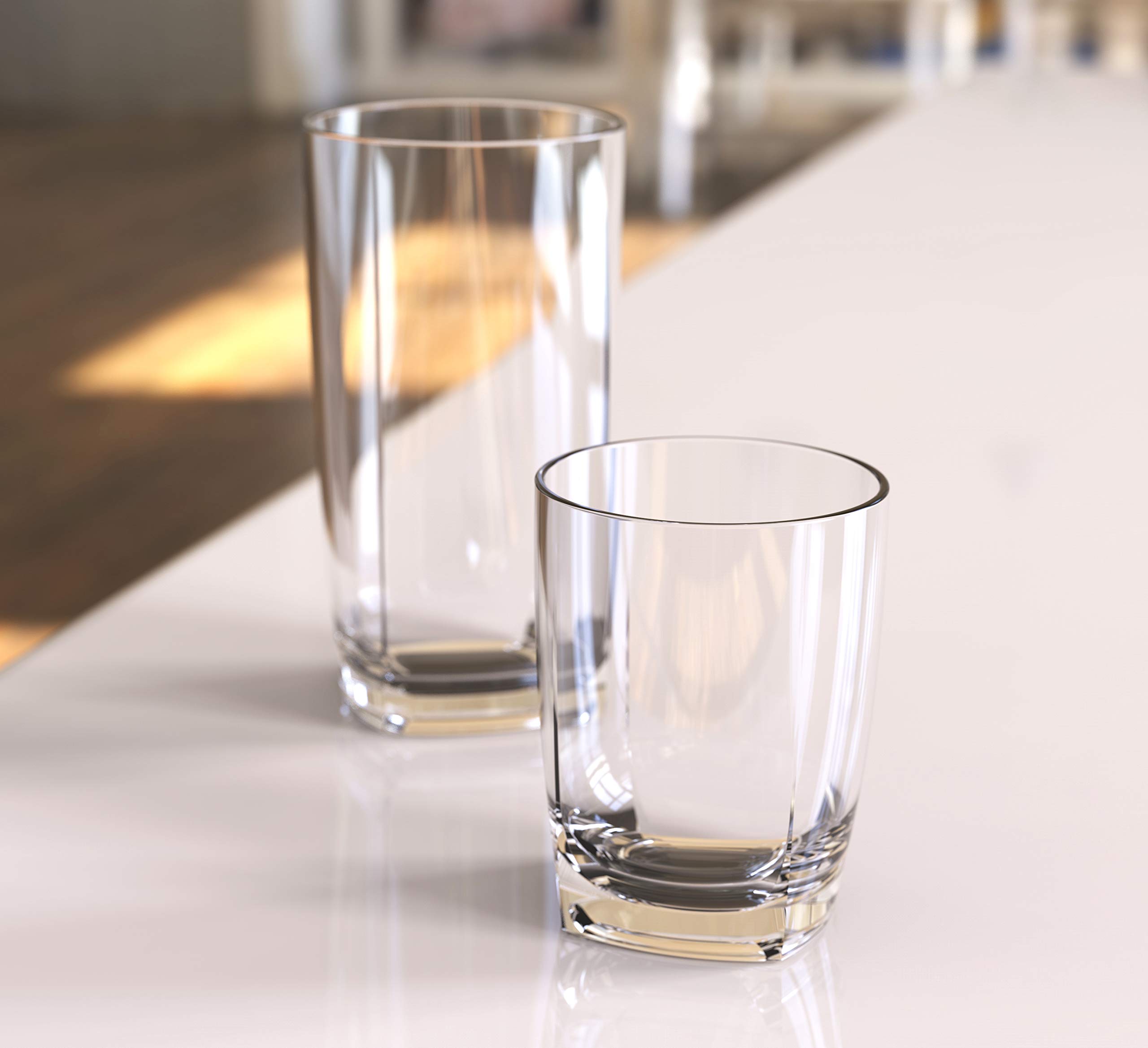 QG 16oz Acrylic Tumbler Set of 6 - Clear Square Base Rocks Glasses for Cocktails & Beverages