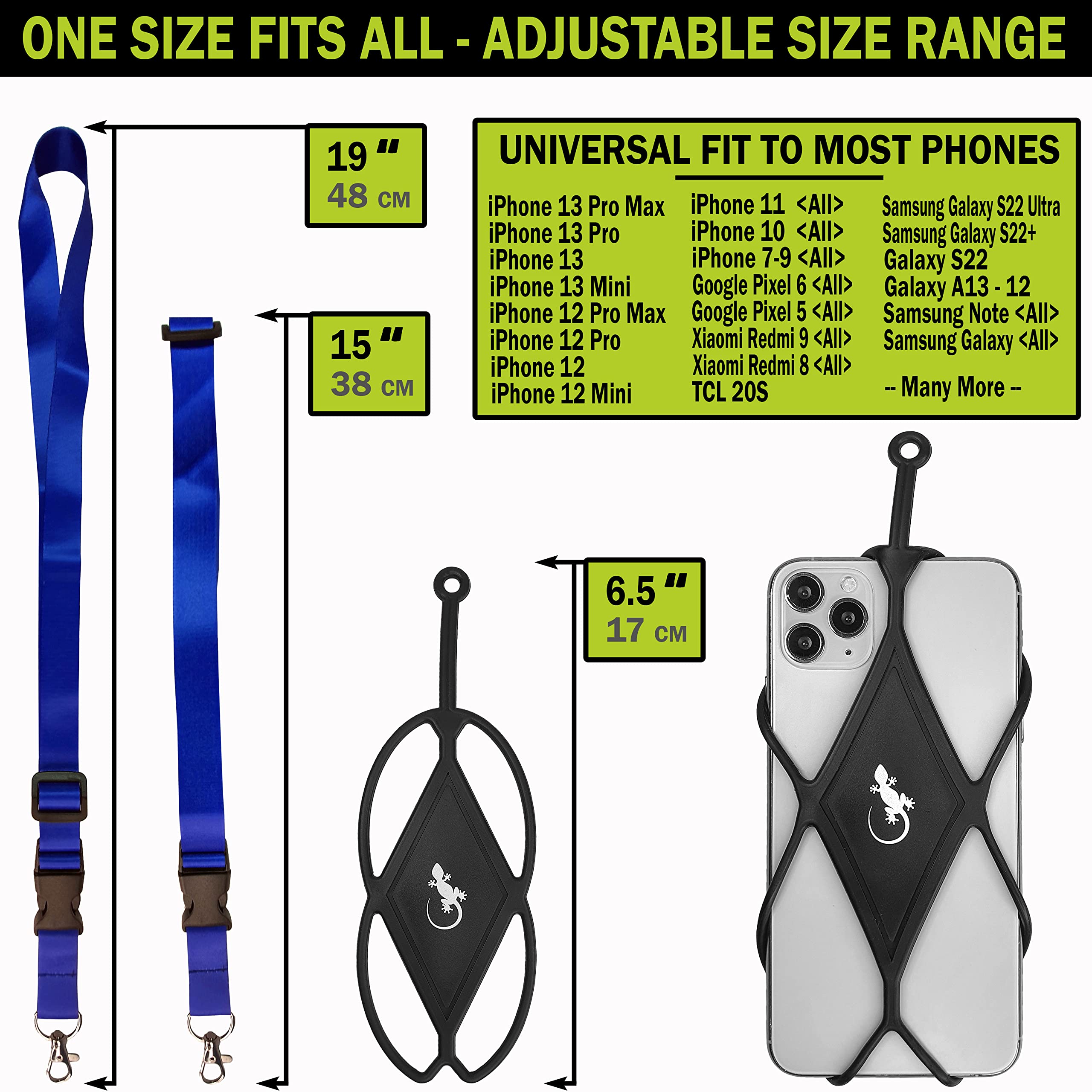 Universal Phone Lanyard Holder with Gecko Grip - Adjustable Neck Strap for iPhone, Samsung & Most Smartphones (Blue/Black Diamond) - Perfect for Travel, Hiking, Work & Hands-Free Convenience