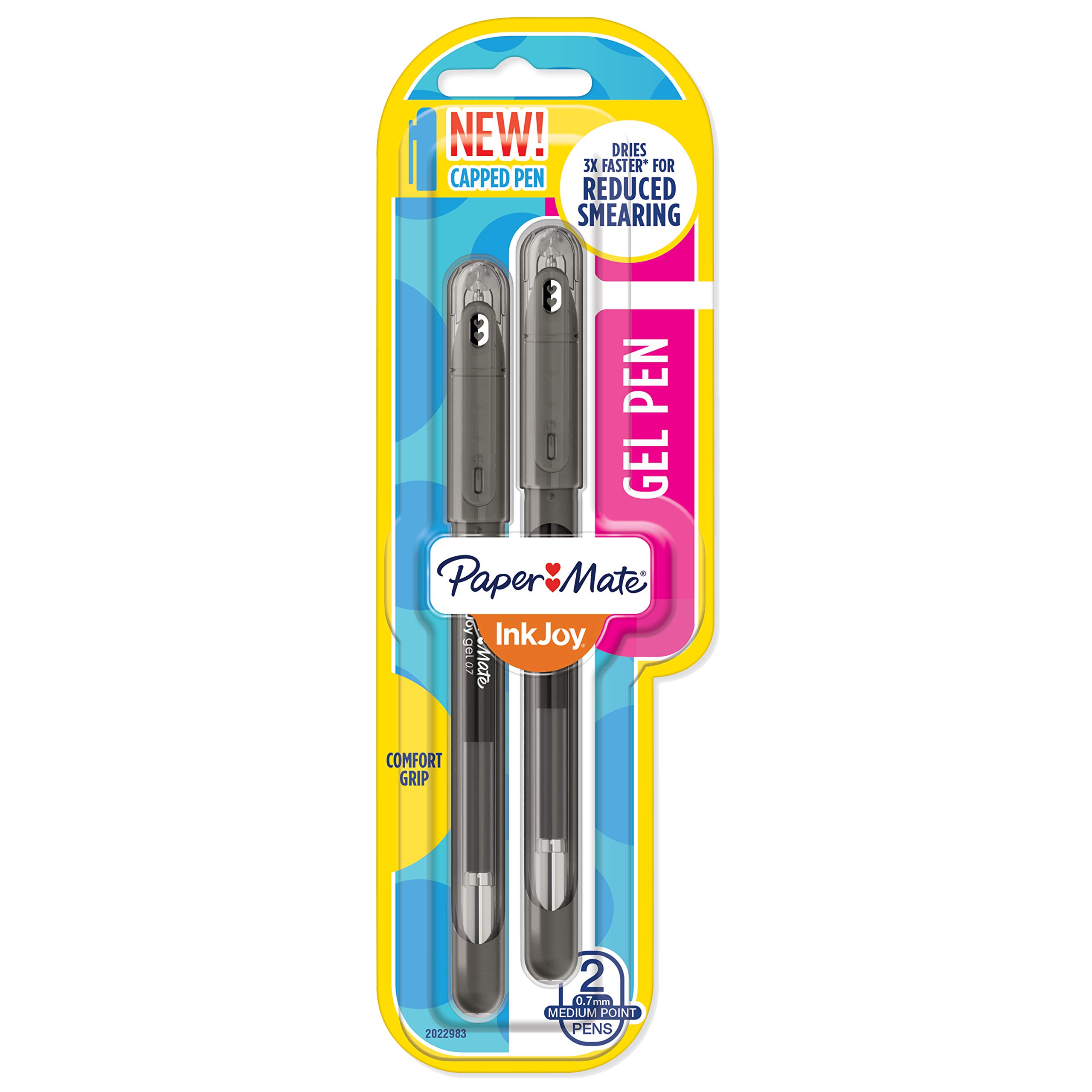 Paper Mate InkJoy Gel Pens 0.7mm Medium Point - 2 Pack Black Pens for Smooth Writing - Perfect for Office, School, Note Taking & Journaling (Model 2022983)