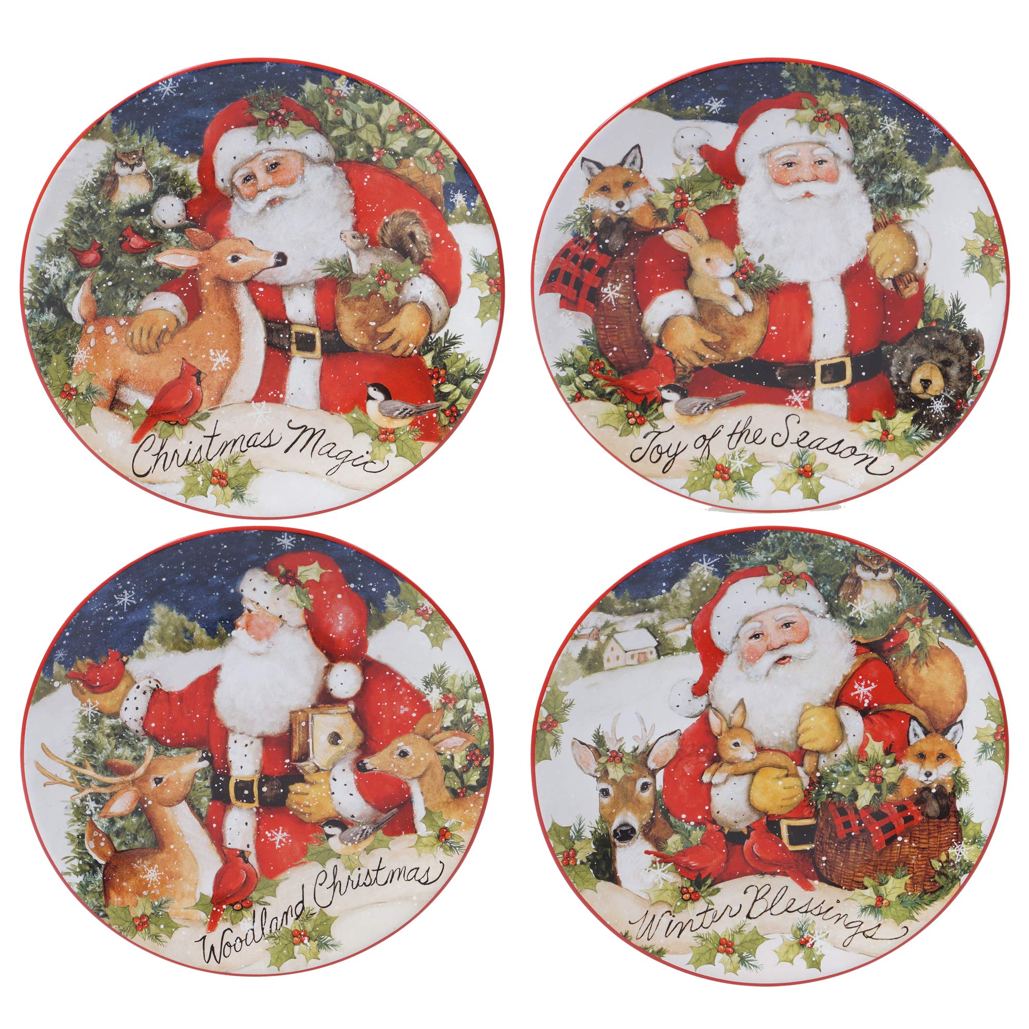 Certified International Magic of Christmas Santa 9-Inch Salad & Dessert Plates - Set of 4 Colorful Holiday Dinnerware for Christmas Parties, Family Gatherings & Festive Dining