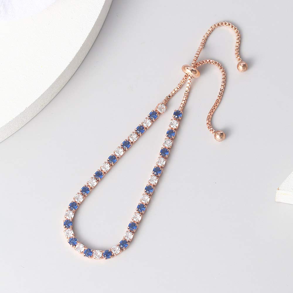 Elegant Tennis Bracelet for Women - 3x3mm Round Zircon Stones in Rose Gold Plated (Blue White) | Perfect for Weddings, Parties & Everyday Wear