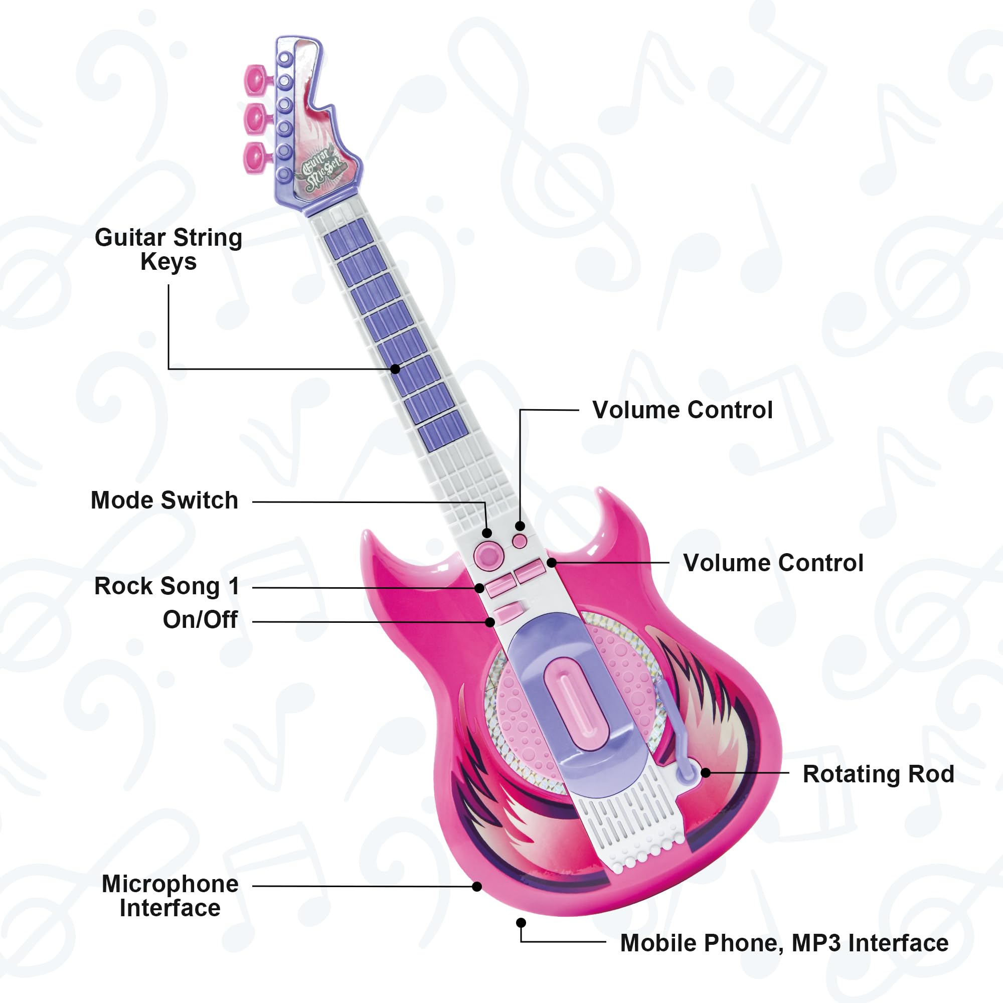 Contixo TG4 Kids Musical Guitar and Microphone Set - Adjustable Height Karaoke Toy with Stand for Boys & Girls (Purple) | Perfect Christmas Birthday Gift for Toddlers | Home Entertainment & Party Fun