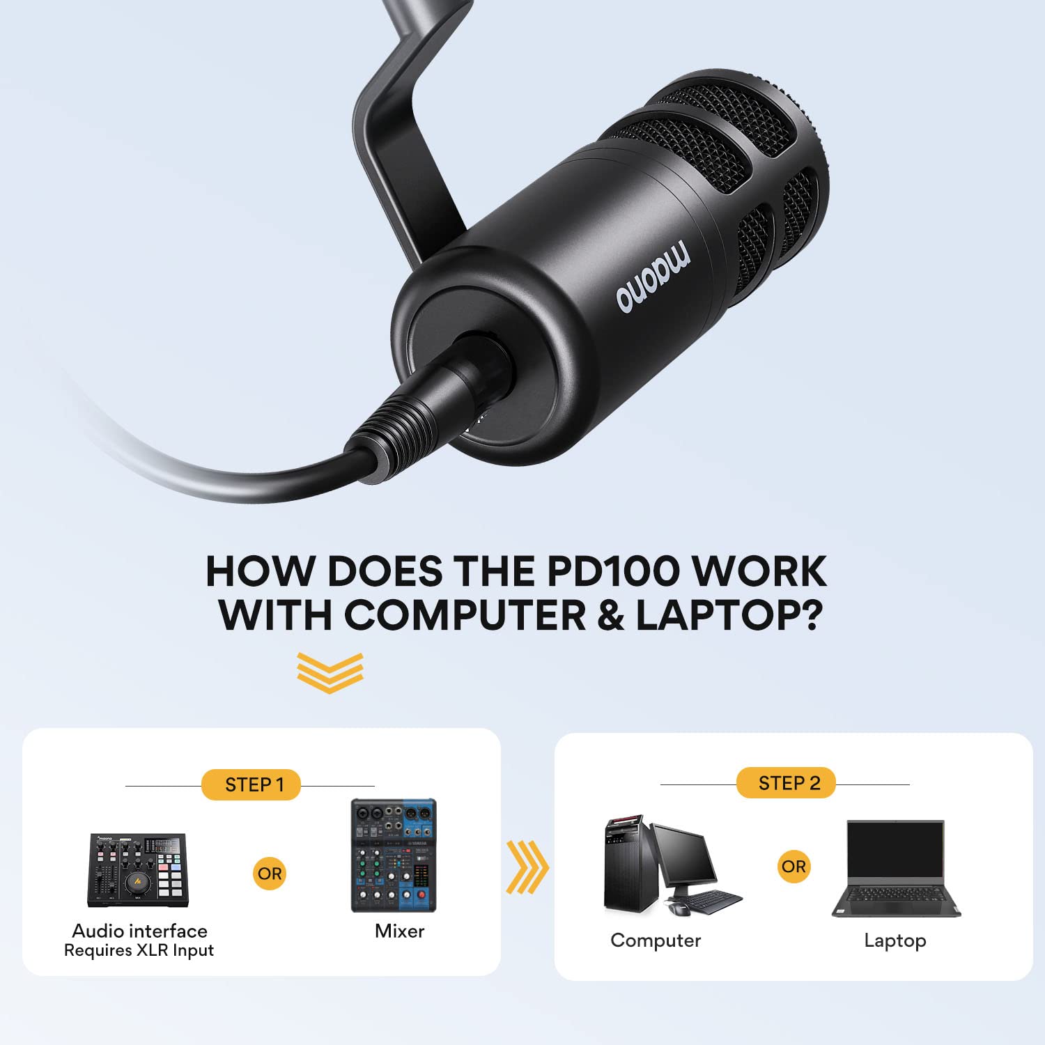 MAONO PD100 XLR Podcast Microphone - Professional Cardioid Dynamic Mic for Studio Recording, Live Streaming & Voice Overs | Noise Isolation Technology | Durable Metal Construction | Compatible with Audio Interfaces, Mixers & Sound Cards | Perfect for Home Studios, Podcasting & Gaming Setups