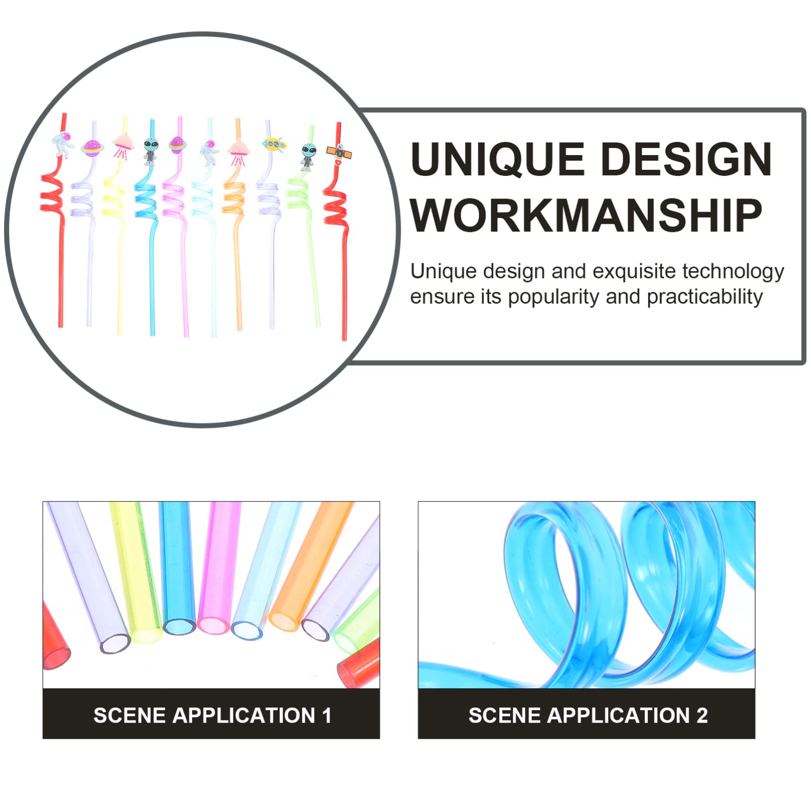 10Pcs Reusable Spiral Art Straws - Fun Plastic Drinking Straws for Kids, Luau Beach Parties & Birthday Supplies | Space Themed Crazy Straws, Baby & Child Safe PVC Straws for Smoothies, Cocktails & Creative Drinks