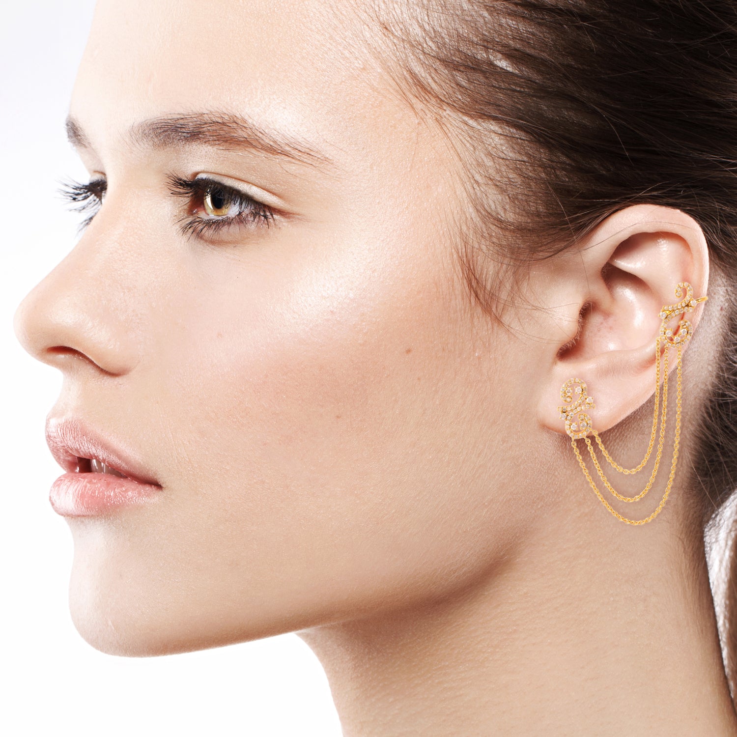 18K Yellow Gold Pave Natural Diamond Designer Ear Cuff Earrings for Women - Elegant Jewelry Gift for Birthday, Anniversary & Special Occasions