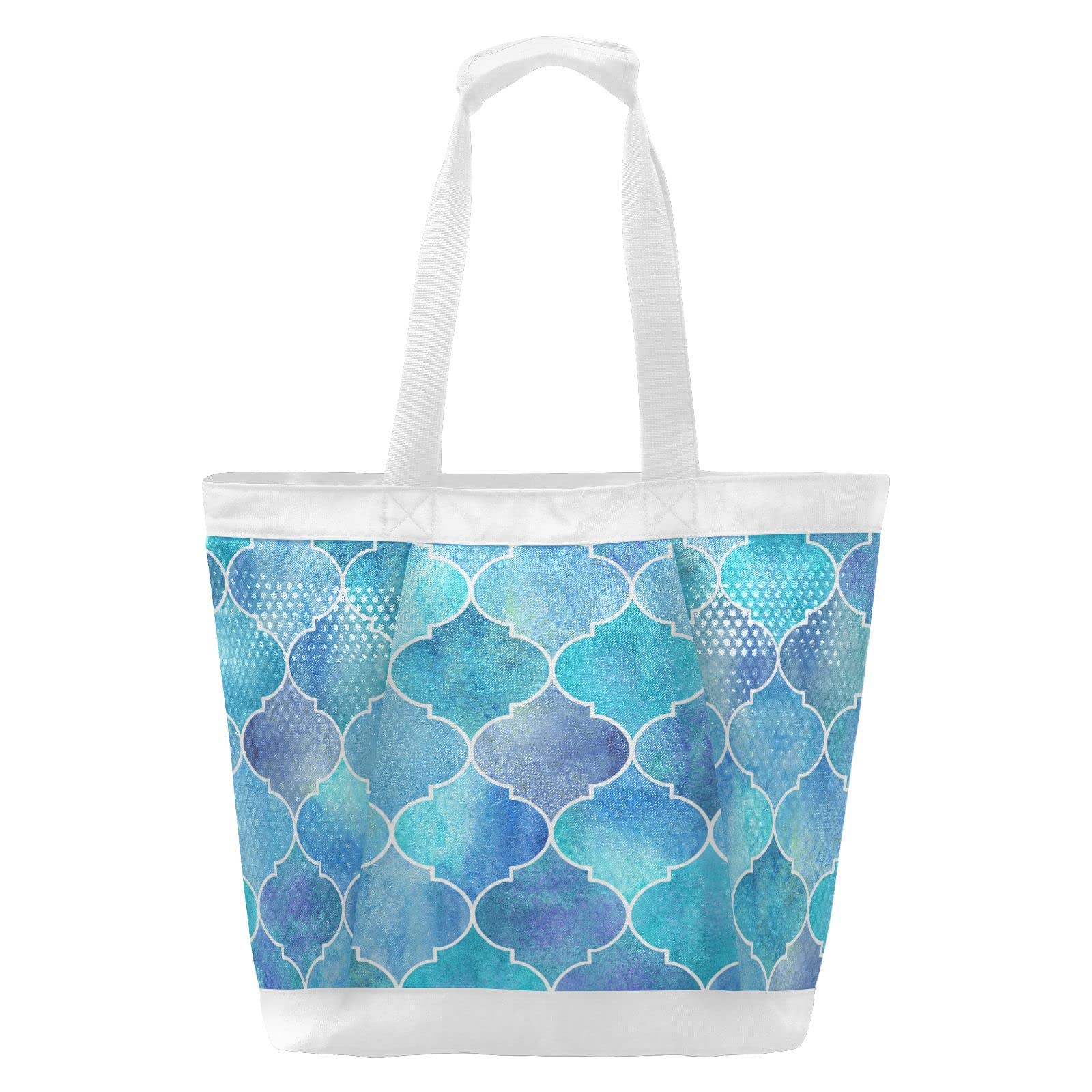 J JOYSAY Blue Moroccan Style Mesh Beach Tote Bag - Large Reusable Tote for Women, Perfect for Beach, Gym, Grocery Shopping & Daily Use