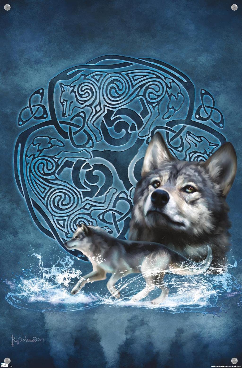 Celtic Wolf Wall Art Poster - Premium Quality Print with Push Pins for Home & Office Decor | Perfect for Living Room, Bedroom, or Gift Idea
