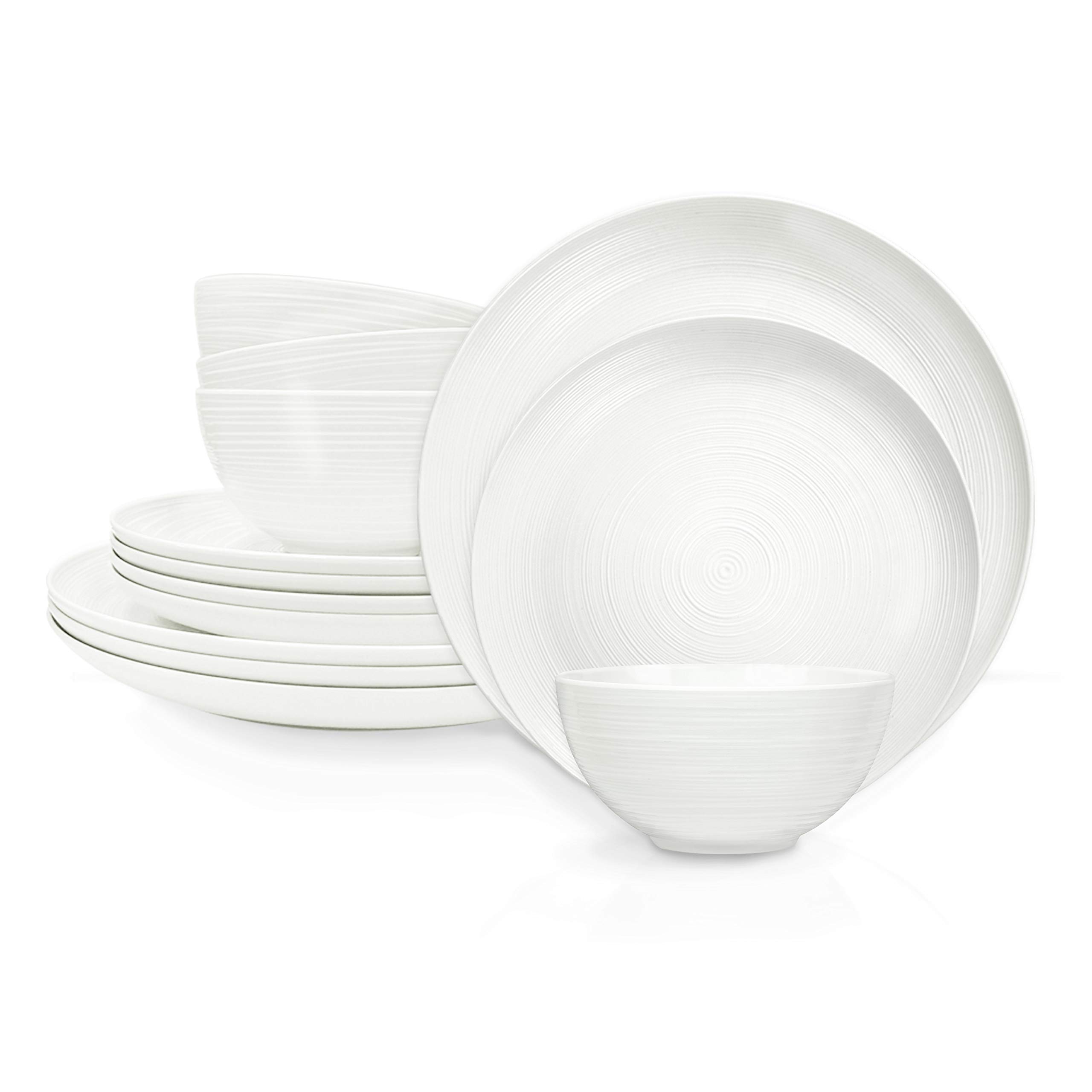 Zak Designs 12-Piece Melamine Dinnerware Set - White Durable Plastic Plates & Bowls for 4 People | Shatterproof & Lightweight for Outdoor Dining, Picnics, Camping & Everyday Use