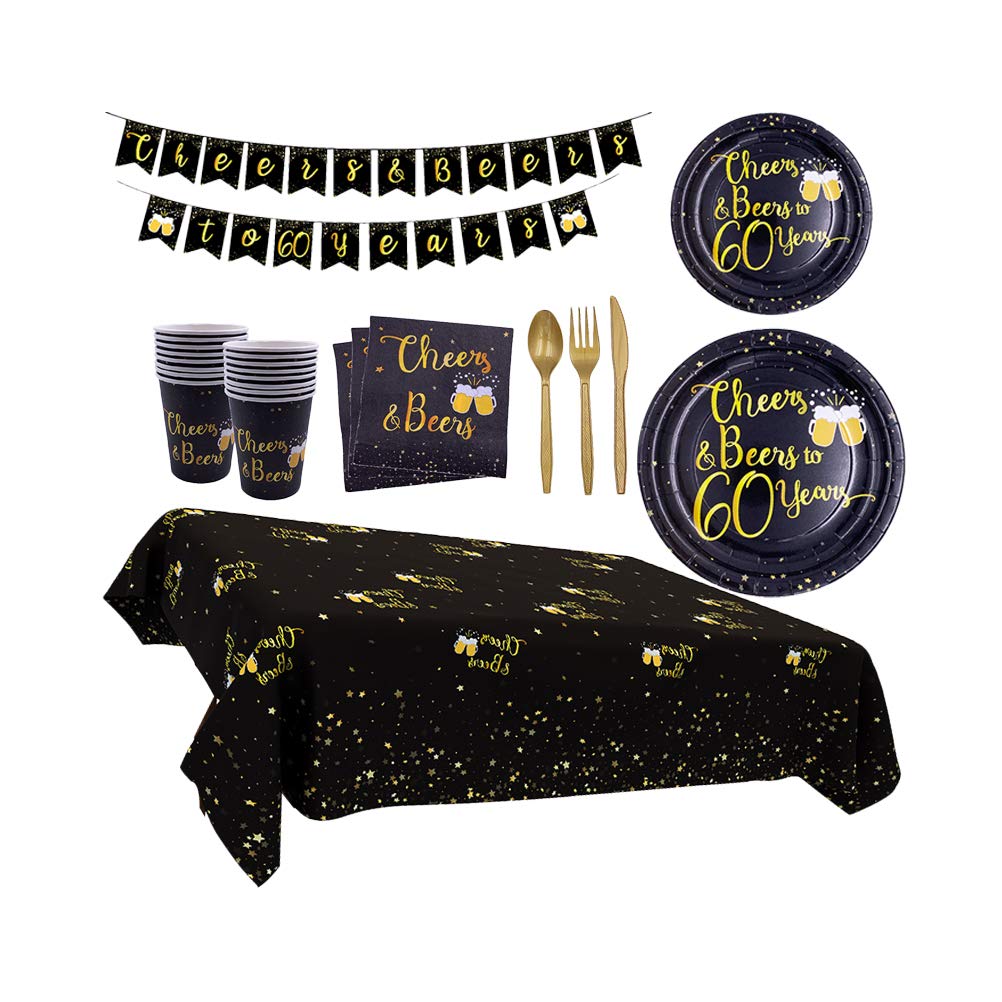 115PCS Black Gold Paper Plates & Cups Set - Disposable Party Tableware for 16 Guests - Birthday, Festival, Holiday Celebration Supplies - Perfect for Adult & Kids Parties, BBQs, Picnics & Events