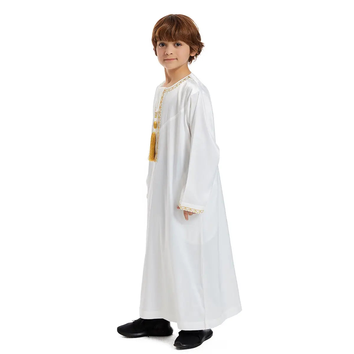Traditional Middle Eastern Arab Boy Thobe Thawb with Tassel - Islamic Eid & Wedding Outfit for Kids - Perfect for Special Occasions & Cultural Events