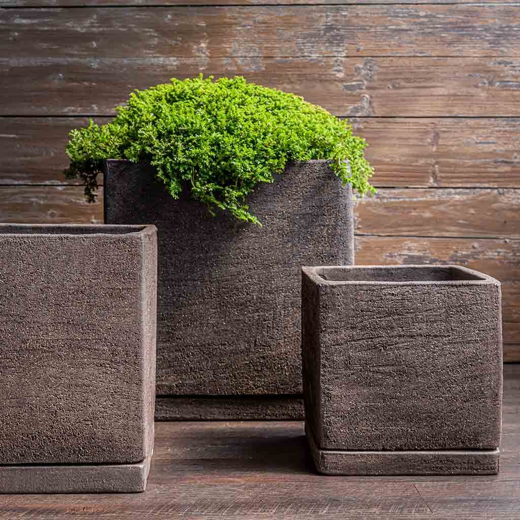 Campania International I/O Cube in Peat - Set of 3 Modern Decorative Planters for Indoor & Outdoor Home Decor | Perfect for Succulents, Herbs, and Small Plants