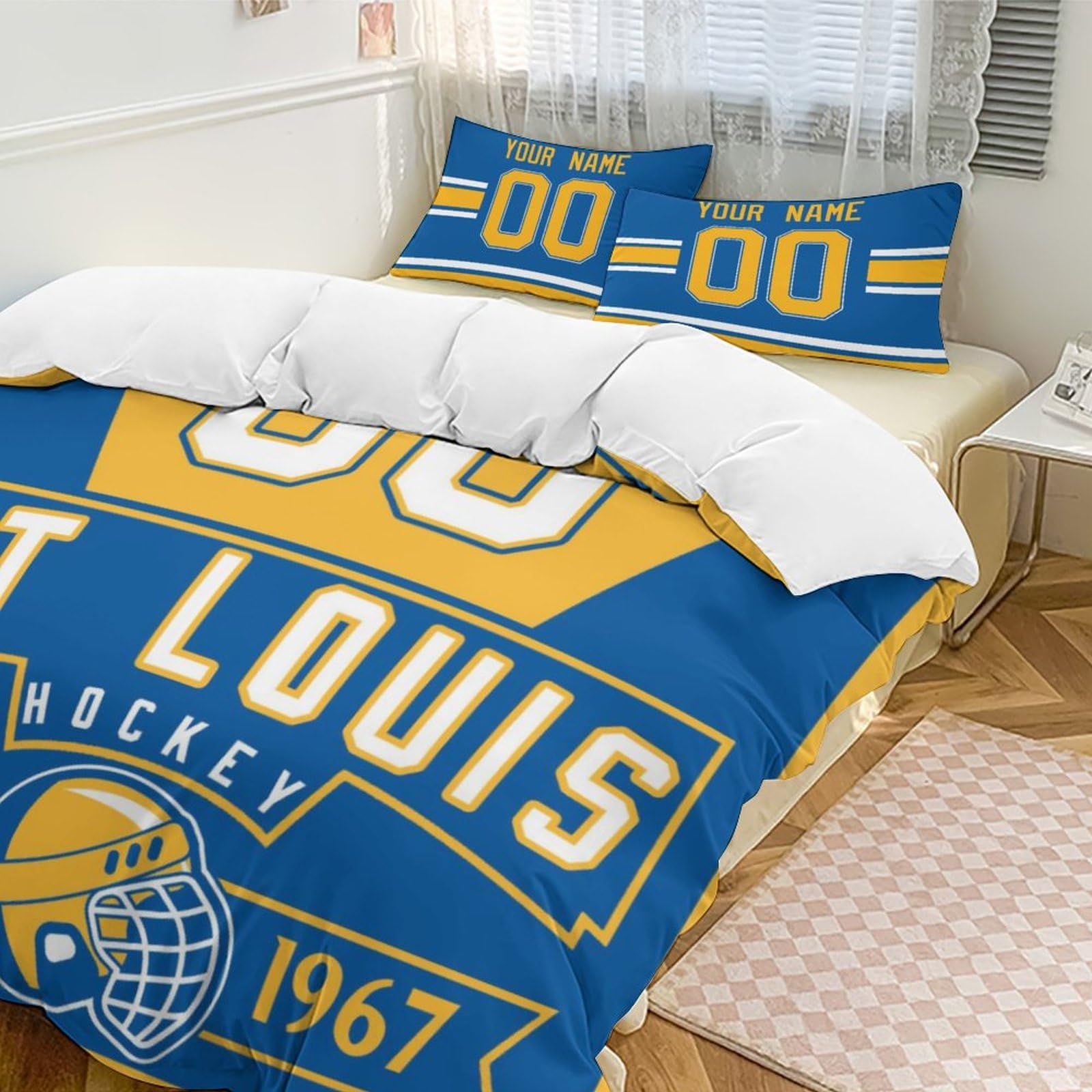 Custom Hockey Comforter Set - 3 Piece Bedding (Comforter + 2 Pillowcases) for Hockey Fans | Personalized Name & Number | Soft Lightweight Quilt | Sports Themed Bedroom Decor | Perfect Gift for NHL Fans & Hockey Lovers