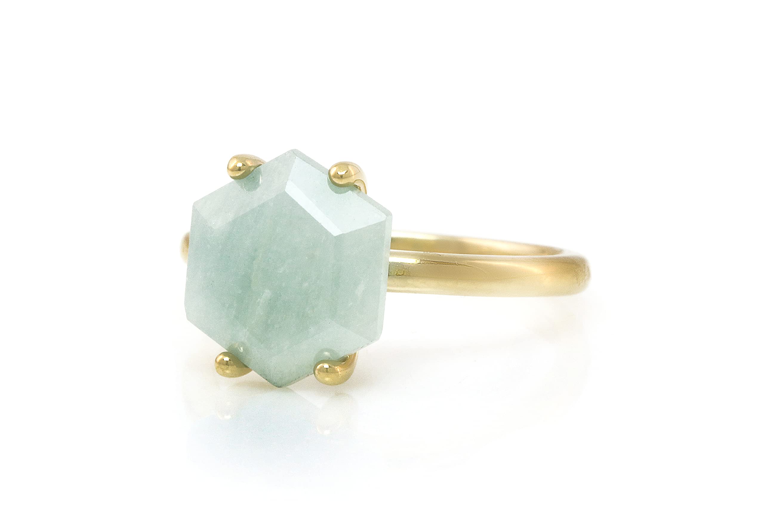 Artisan Hexagon Aquamarine Statement Ring - Handmade Custom Engravable Gold Engagement Ring for Women - Birthstone Jewelry with Signature Gift Box - Perfect for Weddings, Anniversaries & Special Occasions