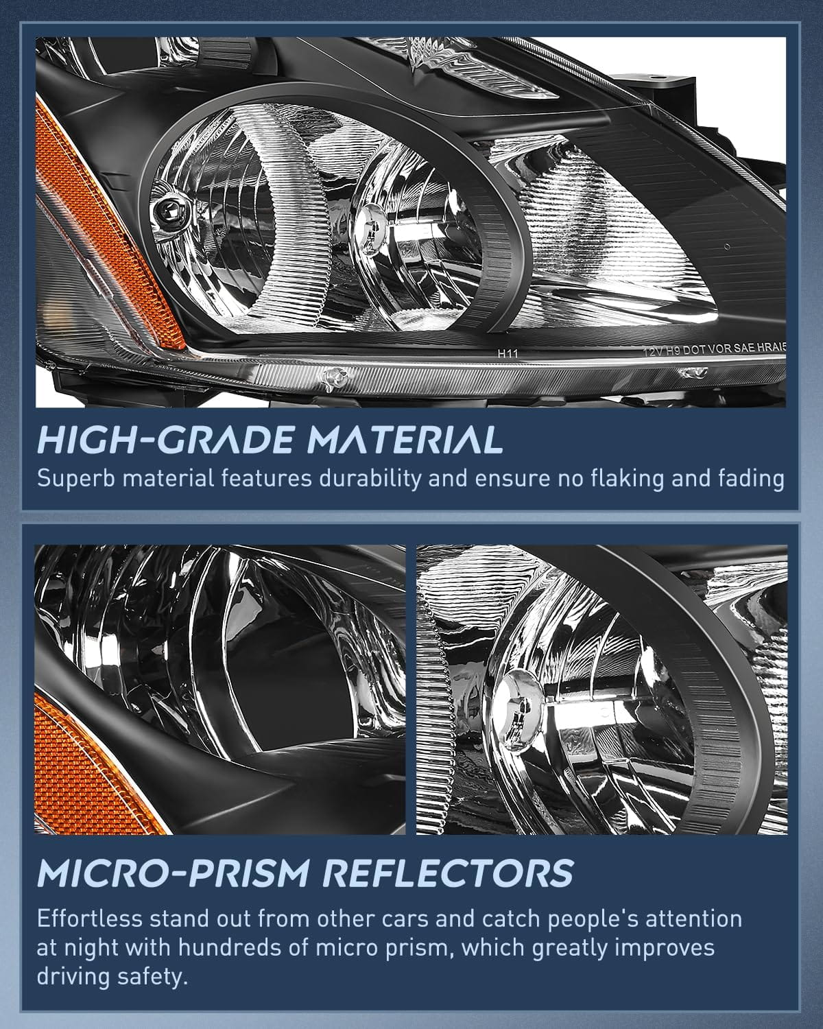 2010-2012 Nissan Altima 4-Door Sedan Headlight Assembly - Black Housing with Amber Reflector & Clear Lens Upgrade | Improved Visibility & Style for Night Driving