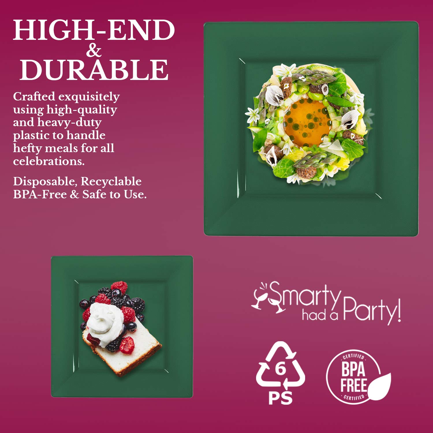 Elegant Disposable Plastic Dinnerware Set - Heavy Duty Plastic Plates for Parties & Events (Hunter Green, Wedding Value Pack for 60 Guests) - Perfect for Weddings, Banquets, Picnics & Outdoor Gatherings