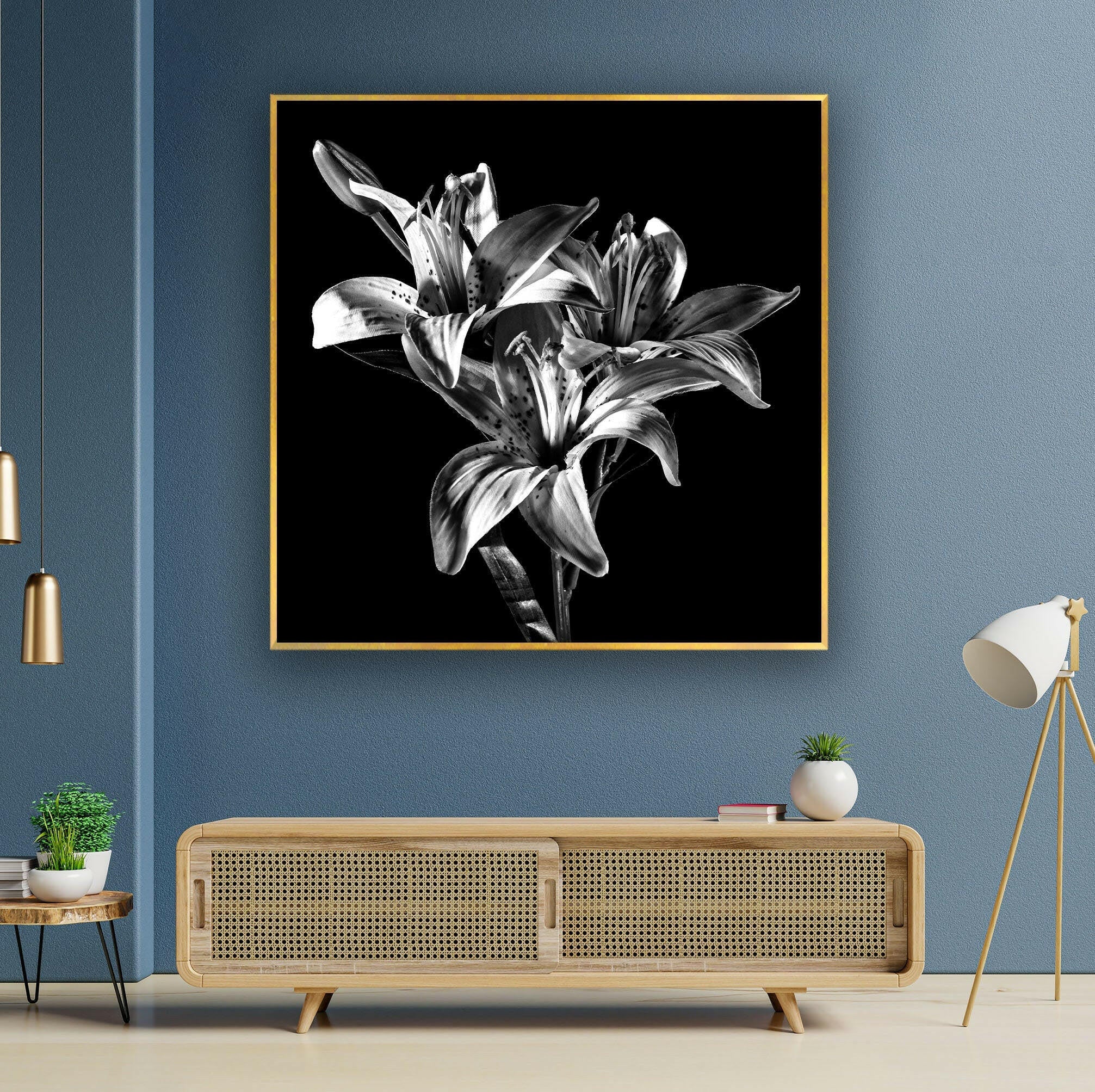Black X-Ray Lily Flower Glass Wall Art - Elegant Home Decor for Living Room, Bedroom & Office - Perfect Gift for Housewarming, Wedding & Birthday