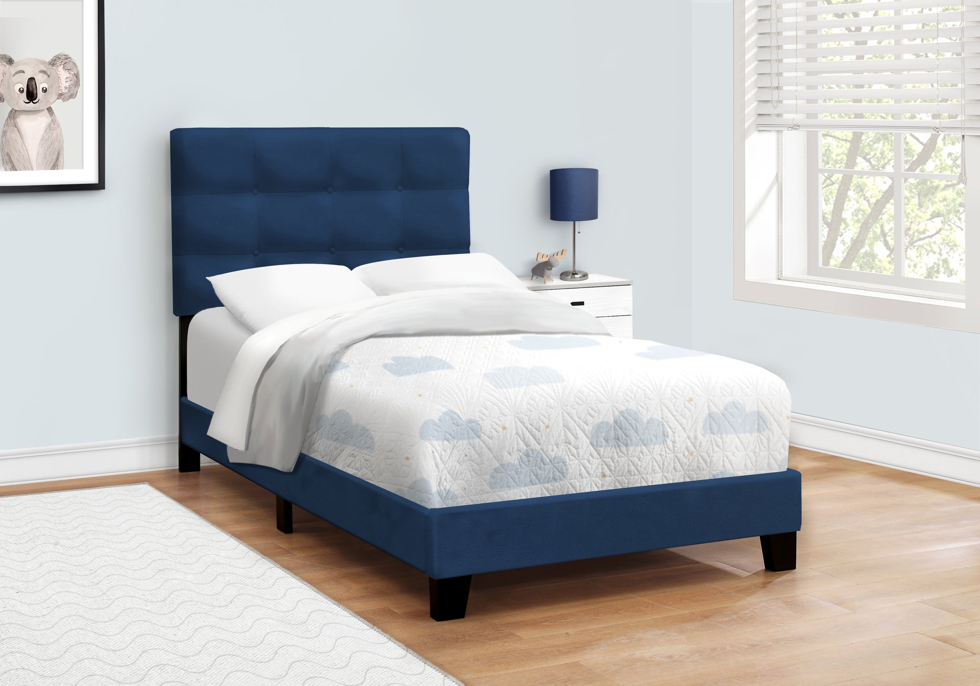 Stylish Blue Velvet Twin Platform Bed Frame - Modern Upholstered Low Profile Bed for Small Spaces | Perfect for Kids Rooms, Guest Bedrooms & Studio Apartments