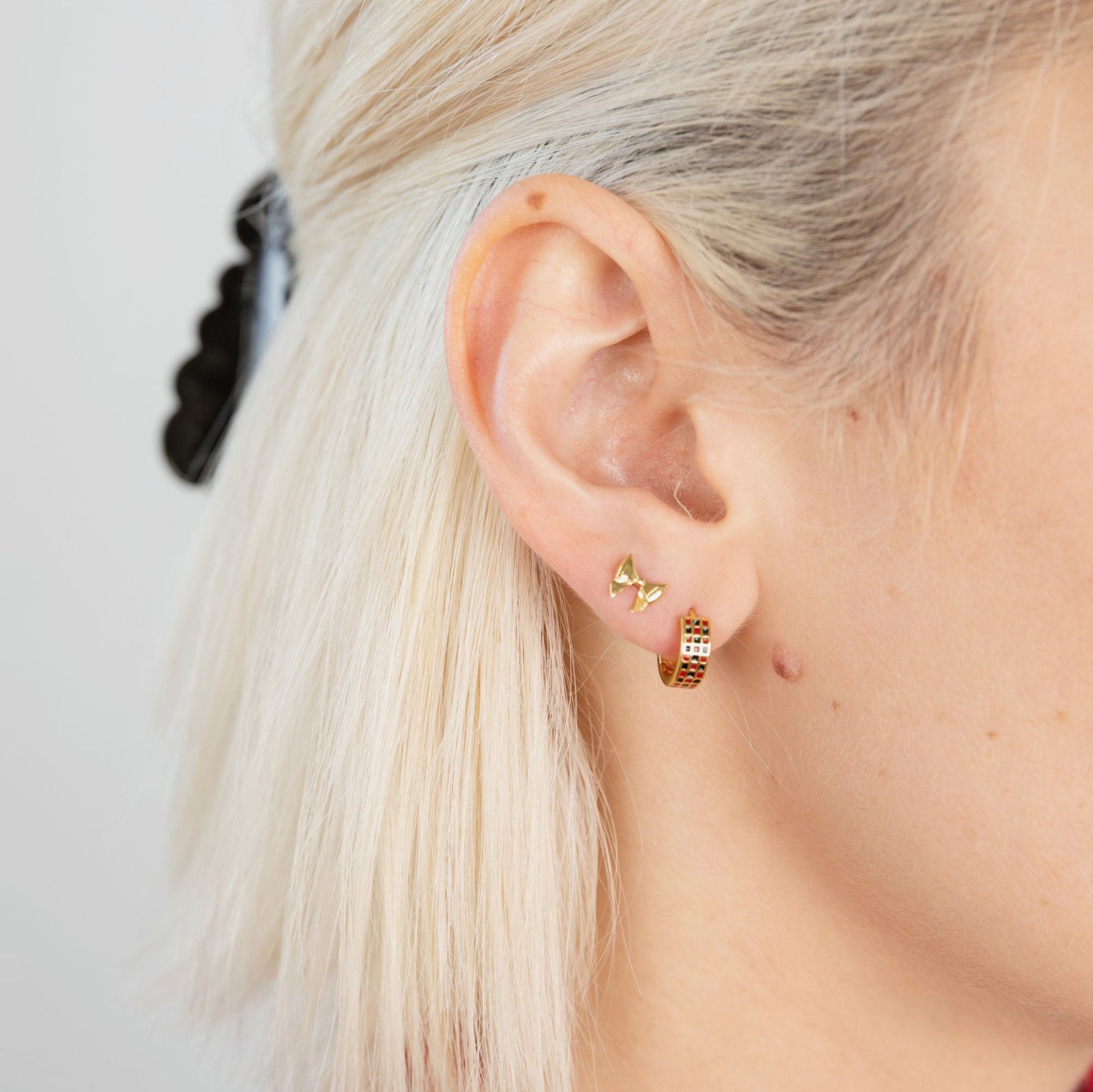Checker Huggie Hoops - Trendy Checkered Pattern Earrings for Women | Perfect for Everyday Wear, Parties & Gifts
