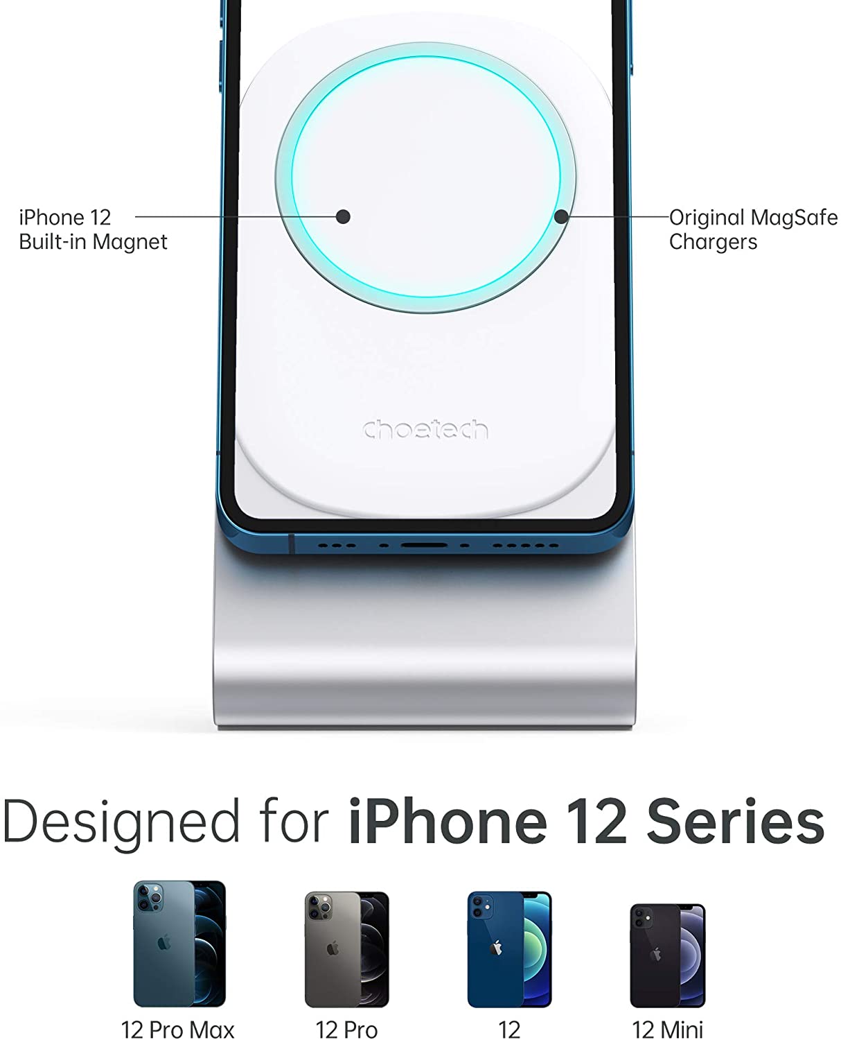 Choetech H046 Magnetic Phone Stand for MagSafe Charger - Perfect for Desk, Car & Travel Use with iPhone 12/13/14/15 Series