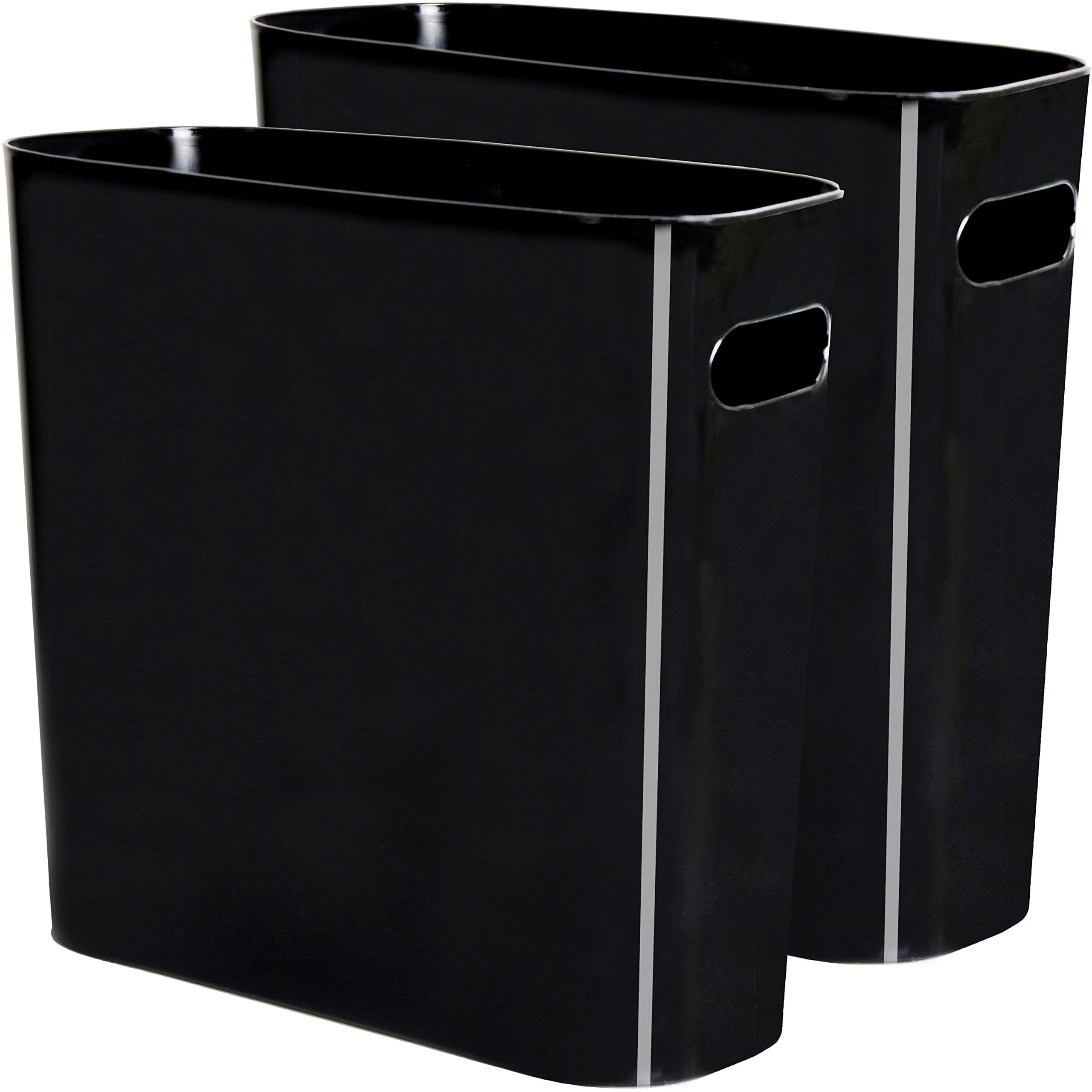 Youngever 1.5 Gallon Slim Plastic Trash Can with Handles - Small Wastebasket for Home, Office, Kitchen, Bathroom & Living Room - Space-Saving Garbage Bin (2-Pack, Black) | Perfect for Small Spaces, Dorm Rooms & Under Desk Use