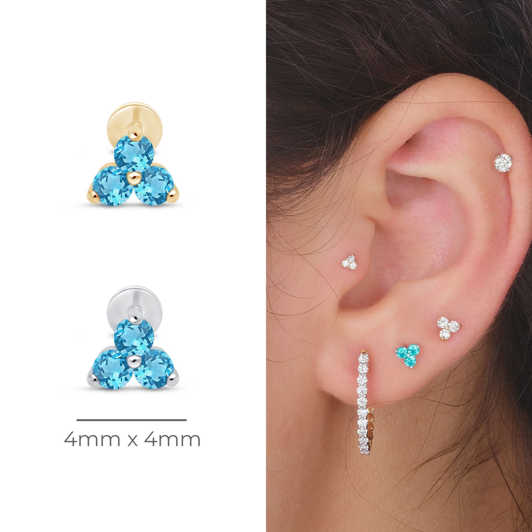 14K White Gold Aquamarine Trinity Cluster Stud Earrings for Women – Elegant Jewelry for Weddings, Parties & Special Occasions