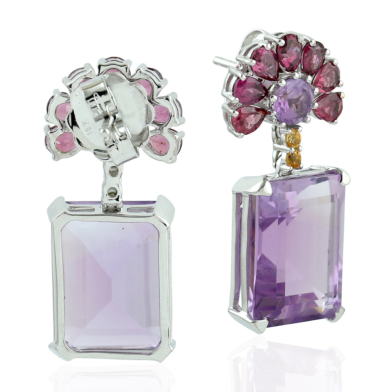 18K White Gold Amethyst Pear Rhodolite Citrine Gemstone Dangle Earrings for Women - Perfect for Weddings, Parties & Special Occasions