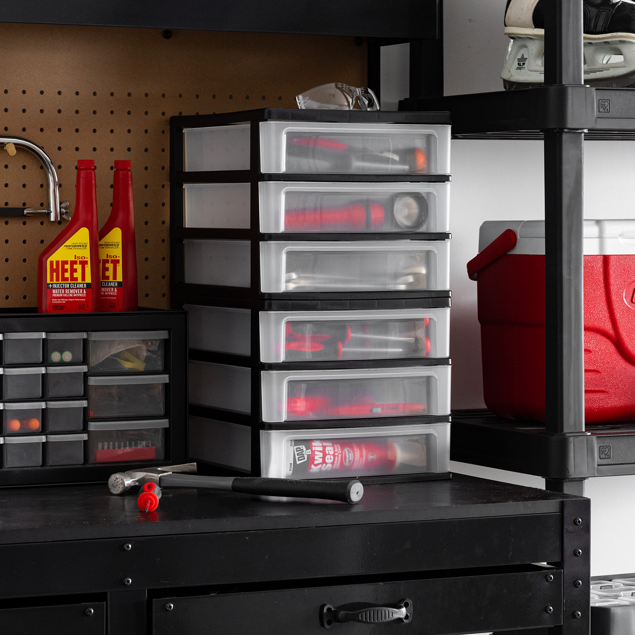 IRIS USA 3-Drawer Plastic Stacking Desk Organizer, 2-Pack - Black Medium Storage Bins for Makeup, Nail Polish, Office Supplies, Crafts & Small Items | Perfect for Vanity, Bathroom, Kitchen, Garage & Home Organization