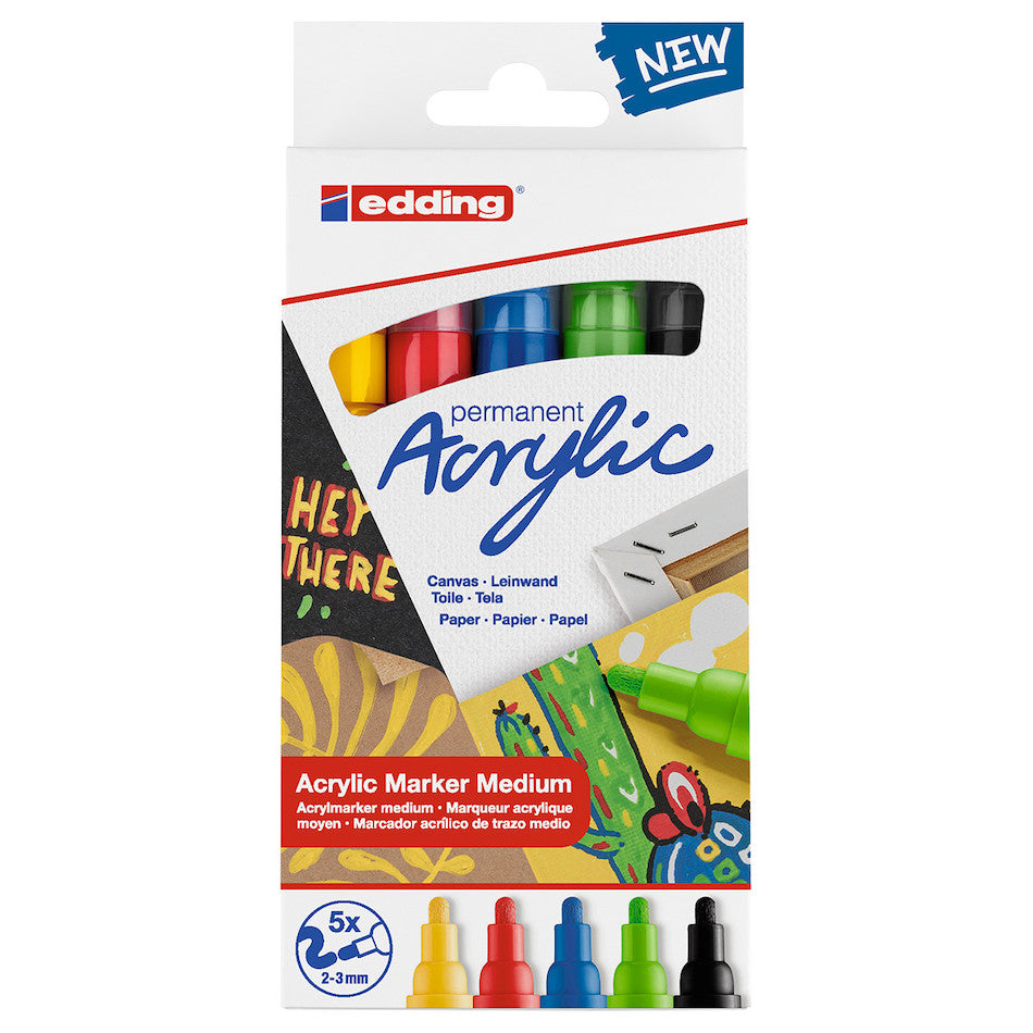 edding E 5100/5s Acrylic Paint Markers - Medium Tip, Set of 5 Vibrant Colors for DIY Crafts, Art Projects & Home Decor