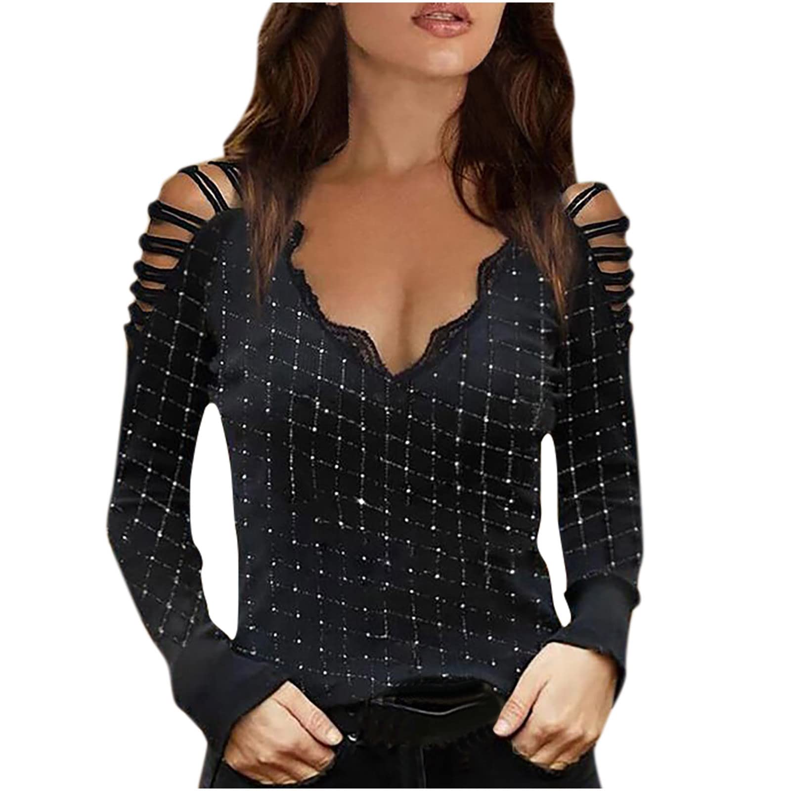 YaYiYa Women's V-Neck Mesh Long Sleeve Bustier Top - Trendy Casual Blouse for Summer & Fall - Perfect for Date Night, Office Wear & Evening Outfits