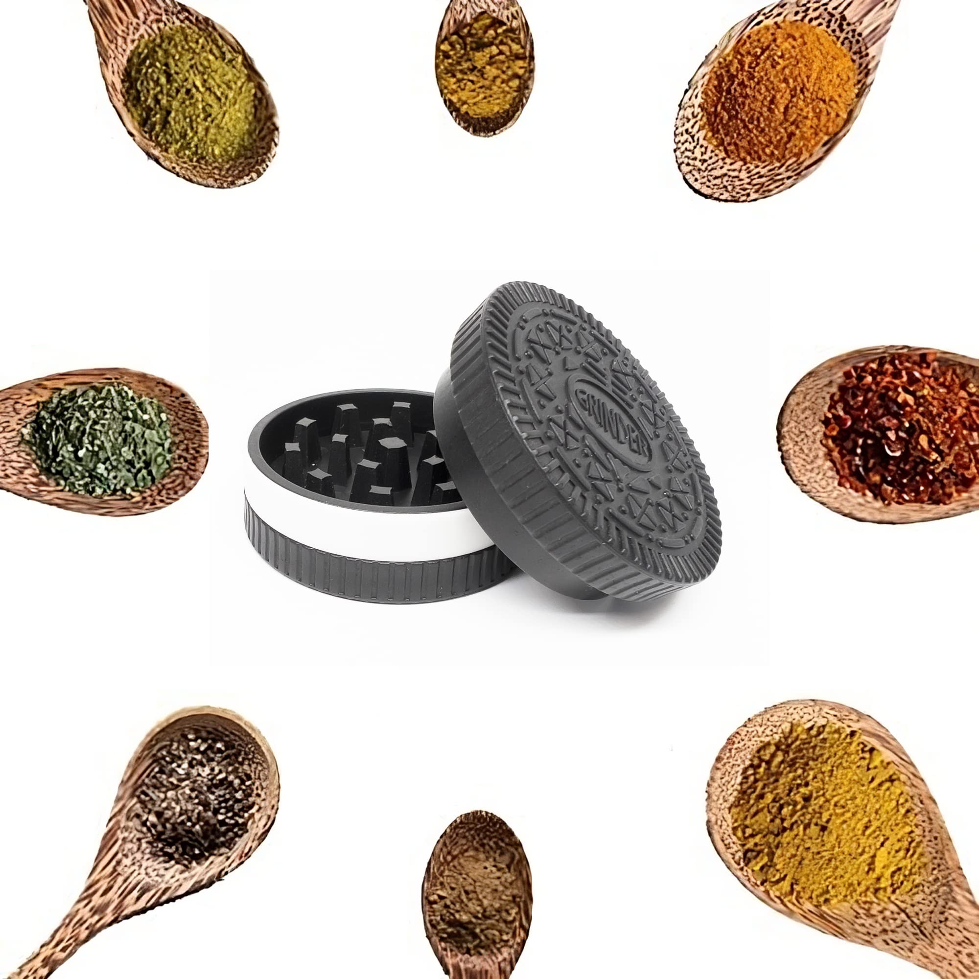 2.2 Inch Herb and Spice Grinder - Portable Pocket Grinder with Unique Biscuit Cookie Design - Perfect for Kitchen, Camping & Travel Use
