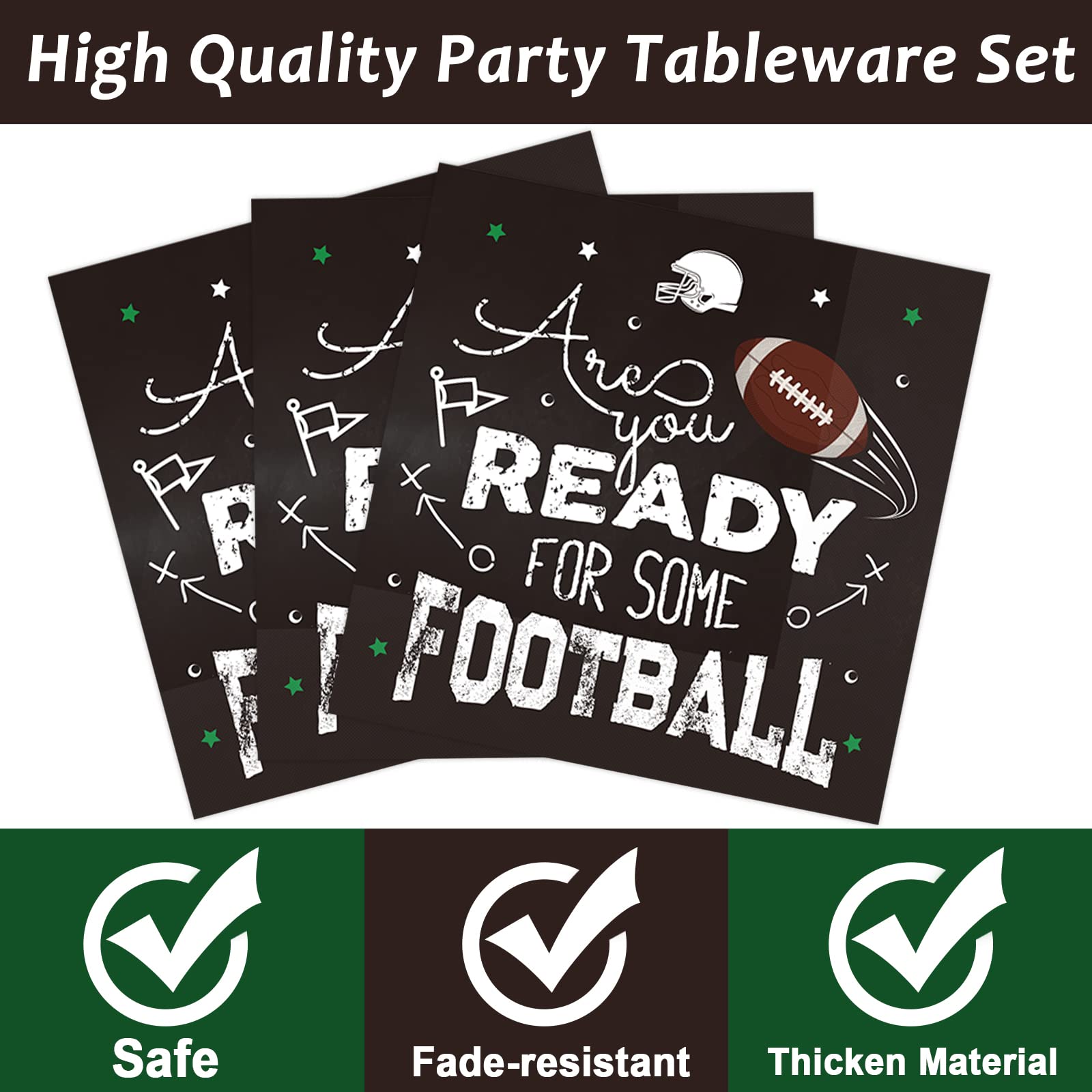 96-Piece Football Party Tableware Set - 24 Guest Touchdown-Themed Plates, Napkins & Forks - Perfect for Football Birthday Decorations, Game Day Parties & Sports-Themed Dessert Tables