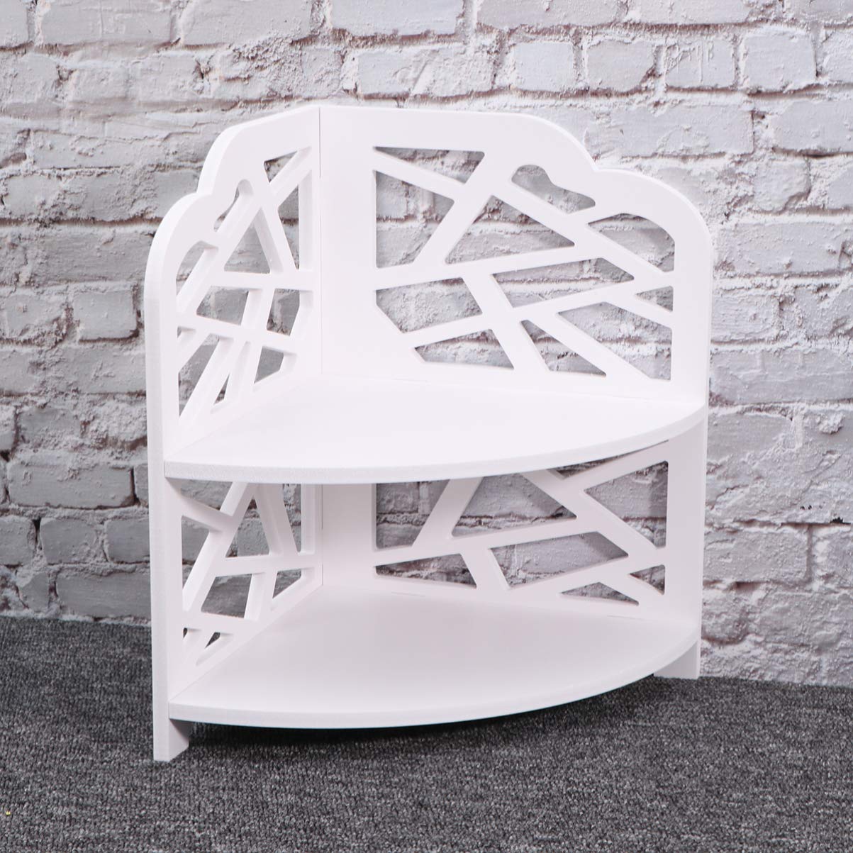 Cabilock White Wooden Corner Shelf - Bathroom Storage Rack, Shower Shelf Organizer with Hollow Design - Perfect for Small Spaces, Bathroom, Kitchen & Laundry Room Organization