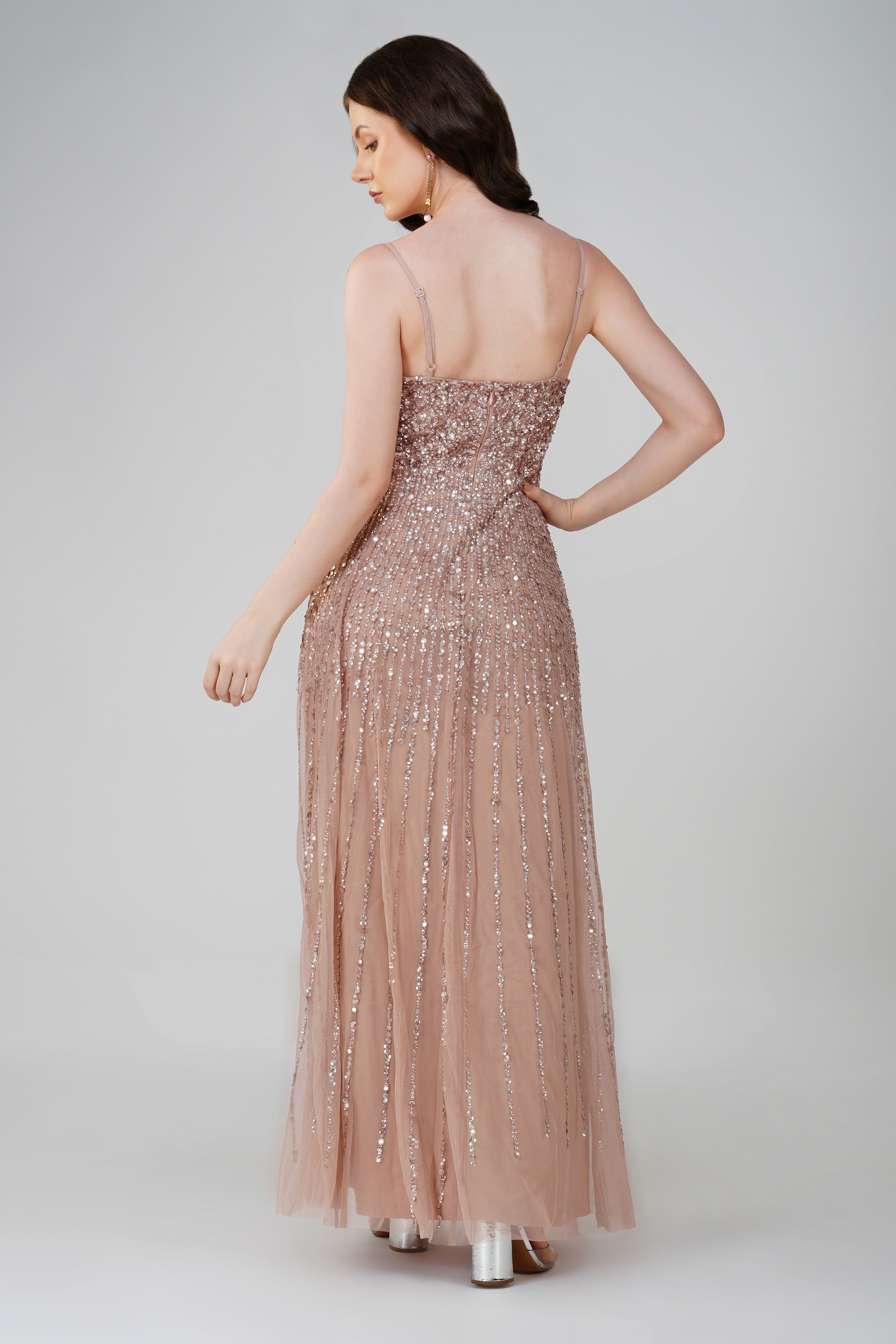 Elegant Legacy Embellished Maxi Dress in Mink - Perfect for Weddings, Parties & Special Occasions