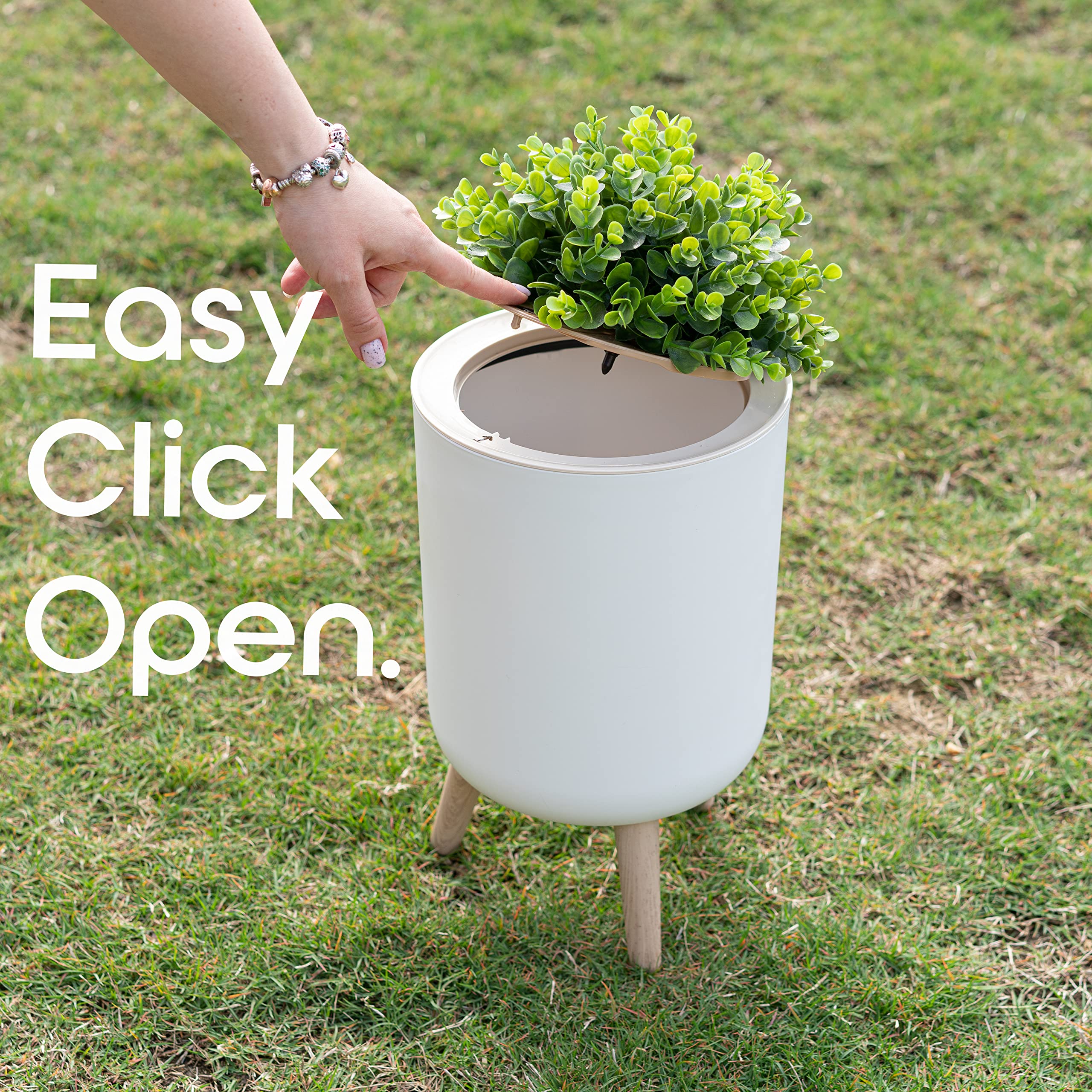Eco-Friendly 1.8 Gallon Outdoor Trash Can with Lid - Stylish Plant-Themed Small Garbage Bin for Dog Waste Disposal - Perfect for Backyards, Patios & Pet Stations - Discreet Pet Poop Waste Solution