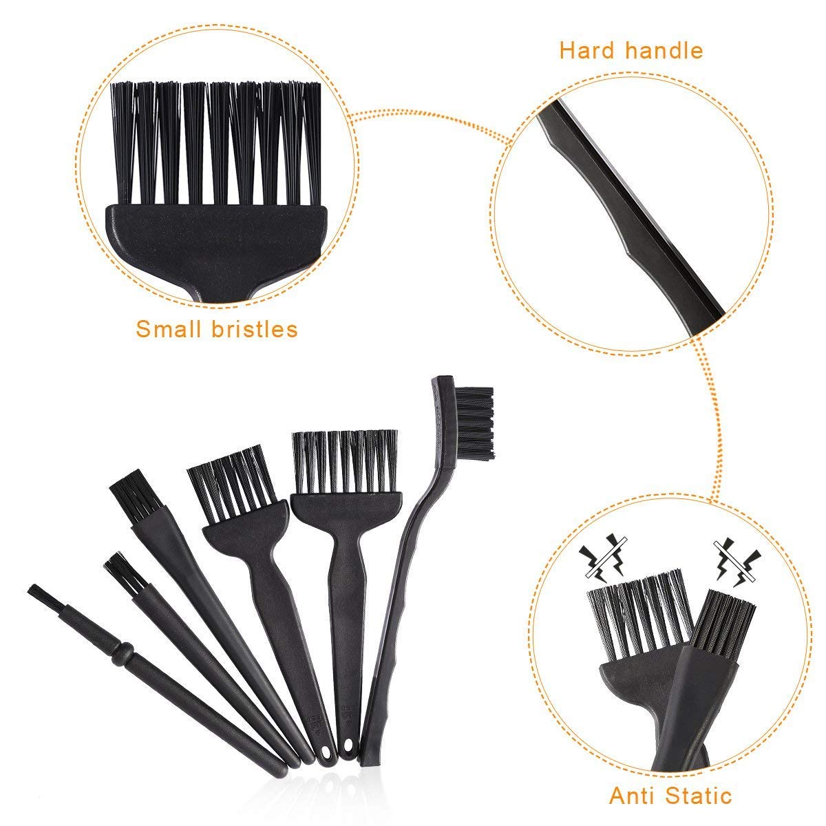 8-Piece Anti Static Brush Set with Plastic Handle - Nylon Cleaning Brushes for Keyboard, PCB, Razor & Computers - Perfect for Hard-to-Reach & Sensitive Areas - Ideal for Electronics Maintenance, Dust Removal & Precision Cleaning