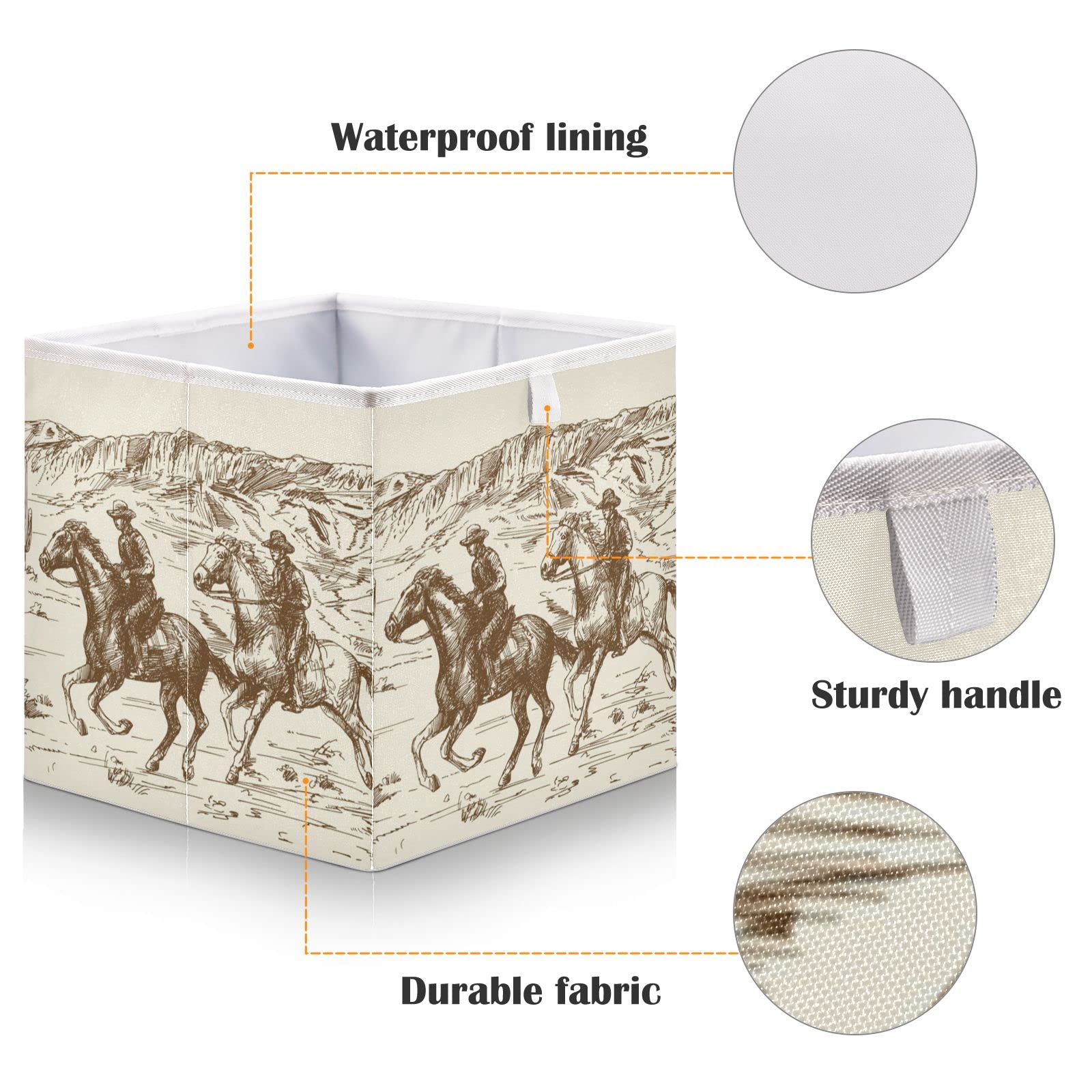 Western Desert Cowboy Style Foldable Storage Basket - 15.8 x 10.6 x 7 Inches Cube Organizer Bin for Home Decor, Toys, Books, Shelves, Closet & Laundry | Perfect for Nursery, Living Room & Western Themed Decor