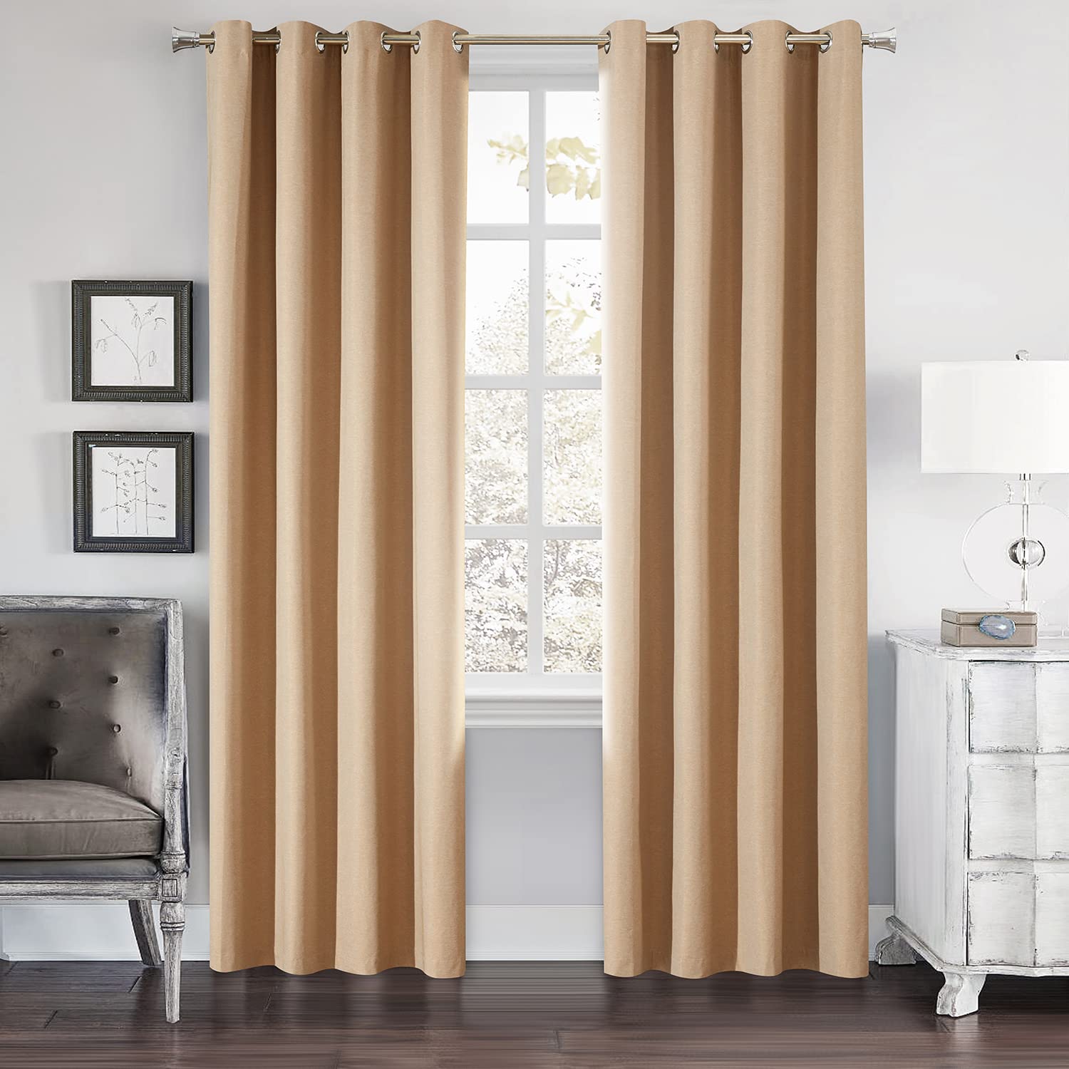 Dreaming Casa 100% Blackout Curtains 63 Inch Length - 2 Panels Set, Khaki, 100